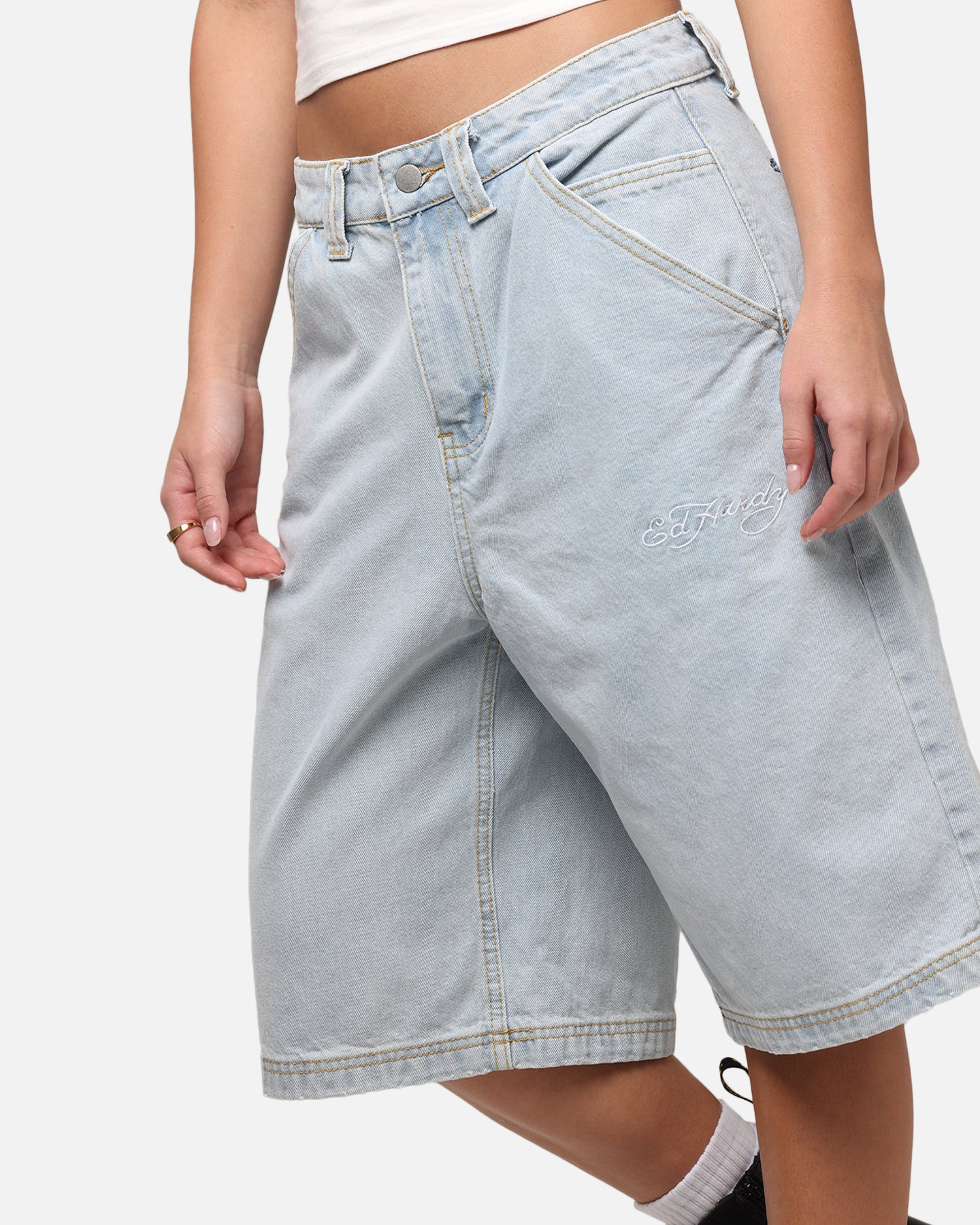 Ed Hardy Women's Flora Jorts Light Wash - Image 4