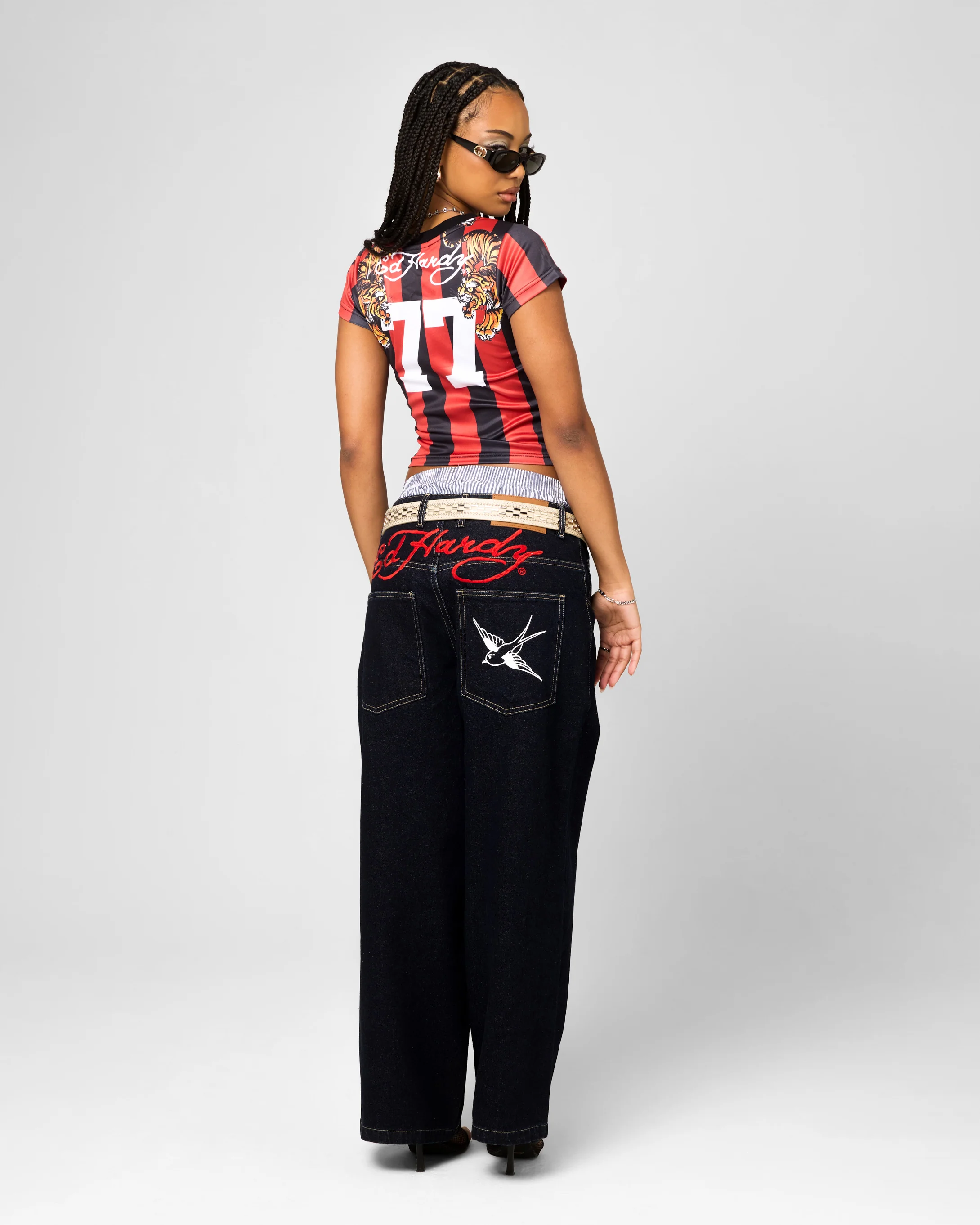 Ed Hardy Women's Football Baby T-Shirt Black/Red - Image 4