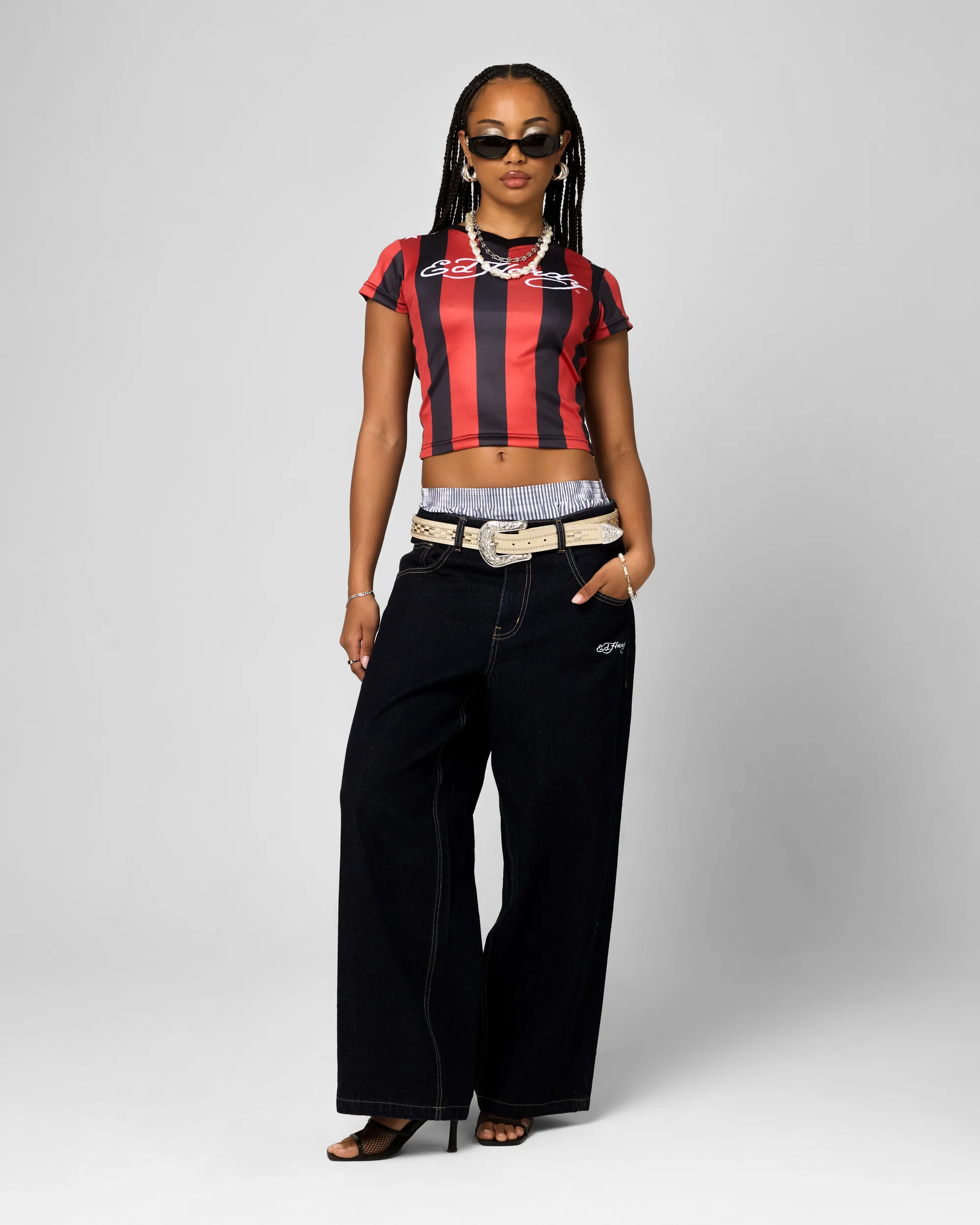 Ed Hardy Women's Football Baby T-Shirt Black/Red - Image 5