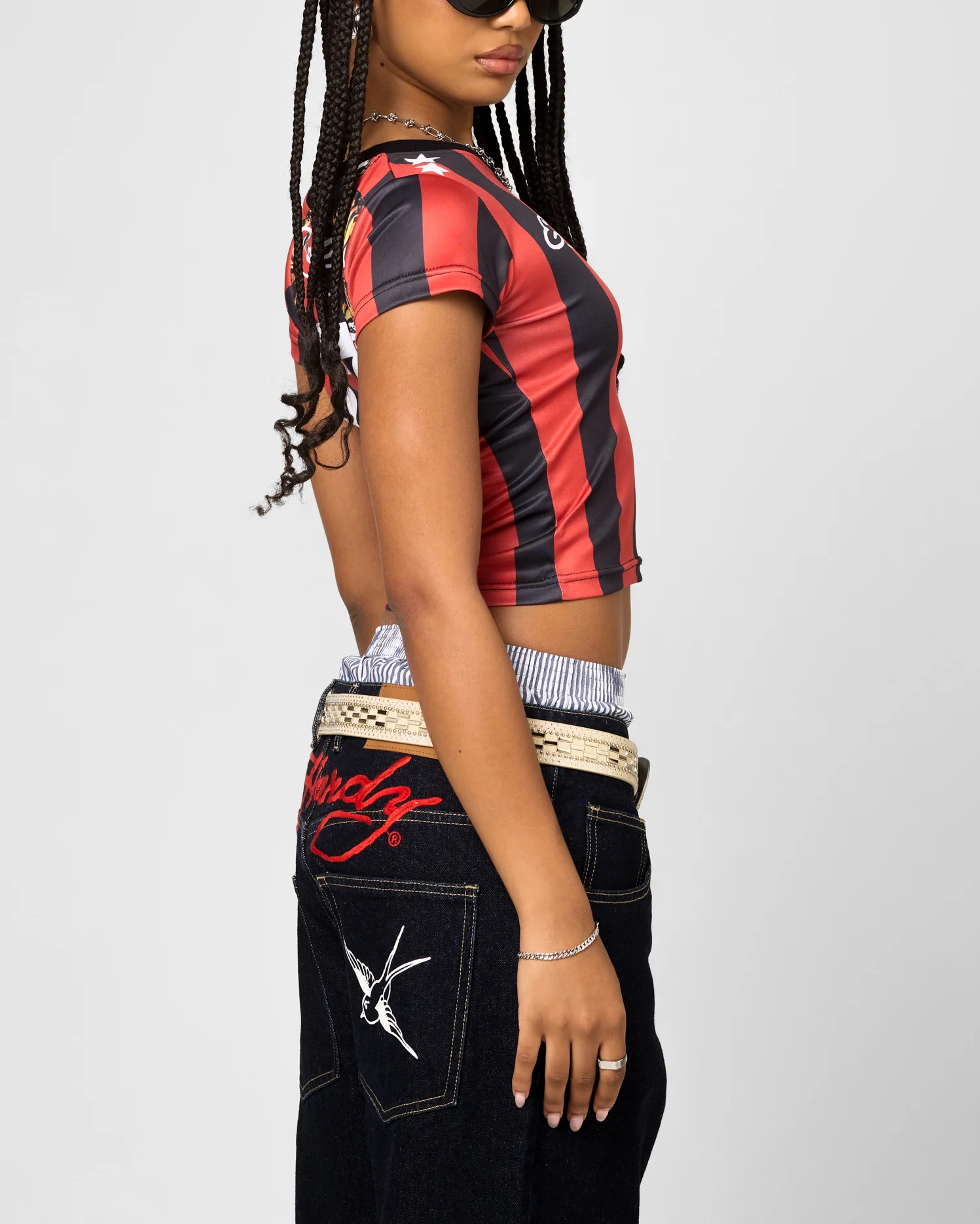 Ed Hardy Women's Football Baby T-Shirt Black/Red - Image 6