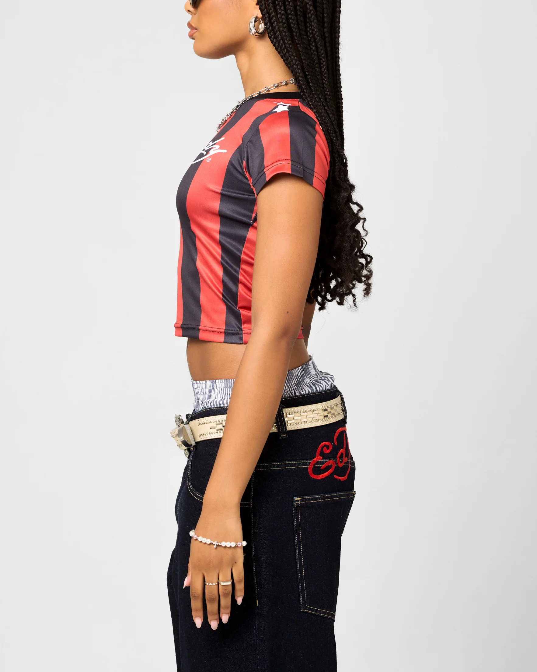 Ed Hardy Women's Football Baby T-Shirt Black/Red - Image 7