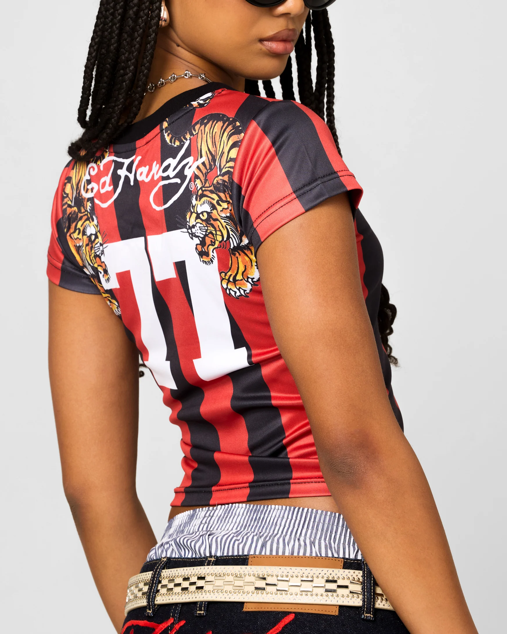 Ed Hardy Women's Football Baby T-Shirt Black/Red - Image 8
