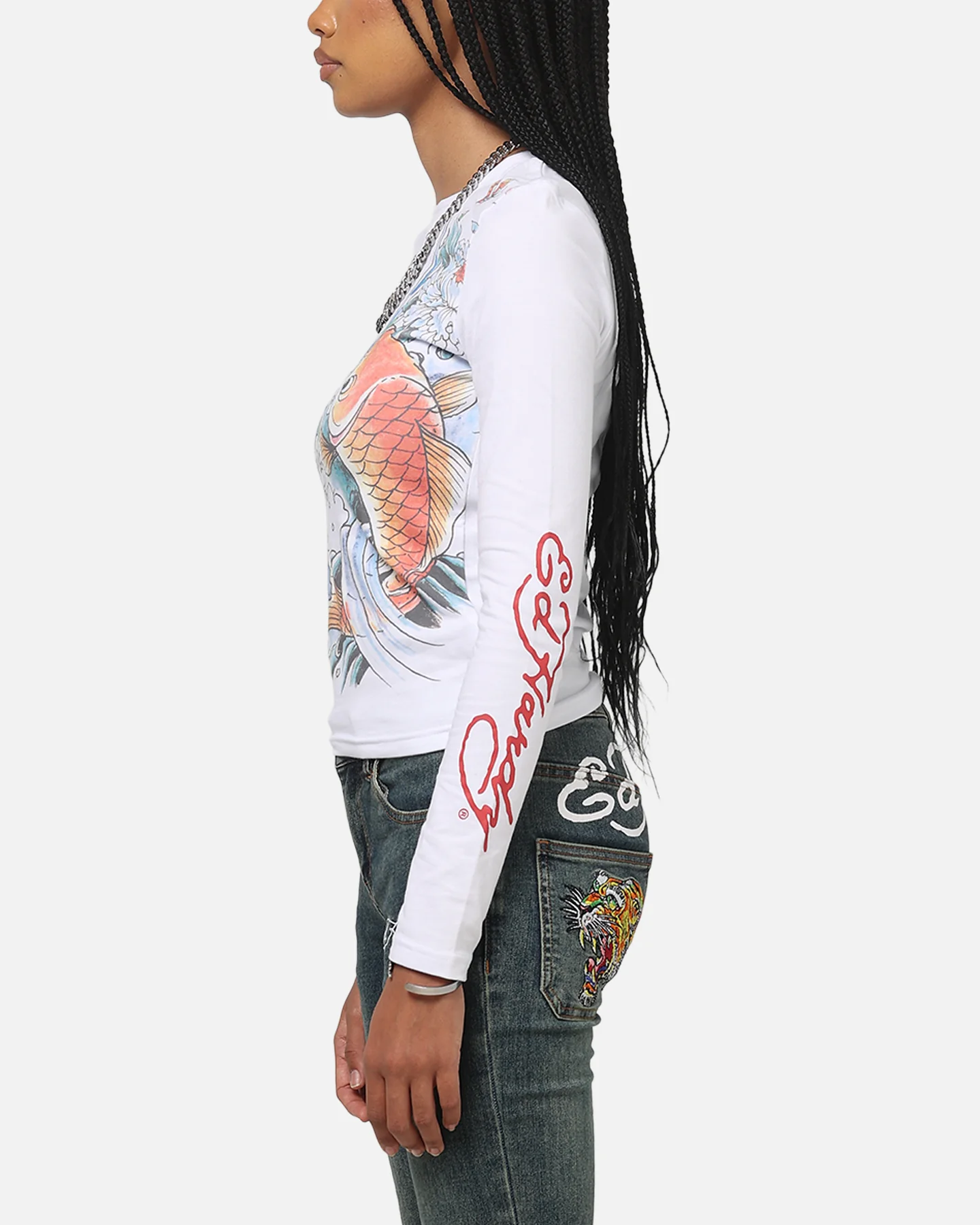 Ed Hardy Women's Koi Long Sleeve T-Shirt White - Image 6