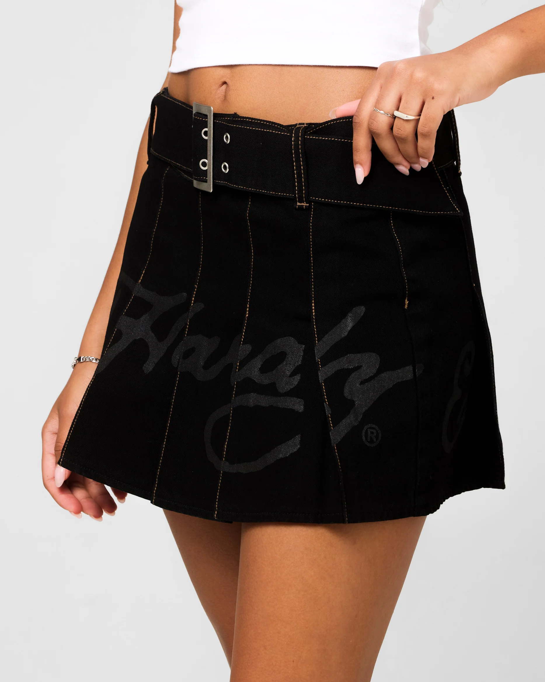 Ed Hardy Women's Pleated Denim Mini Skirt Washed Black - Image 3