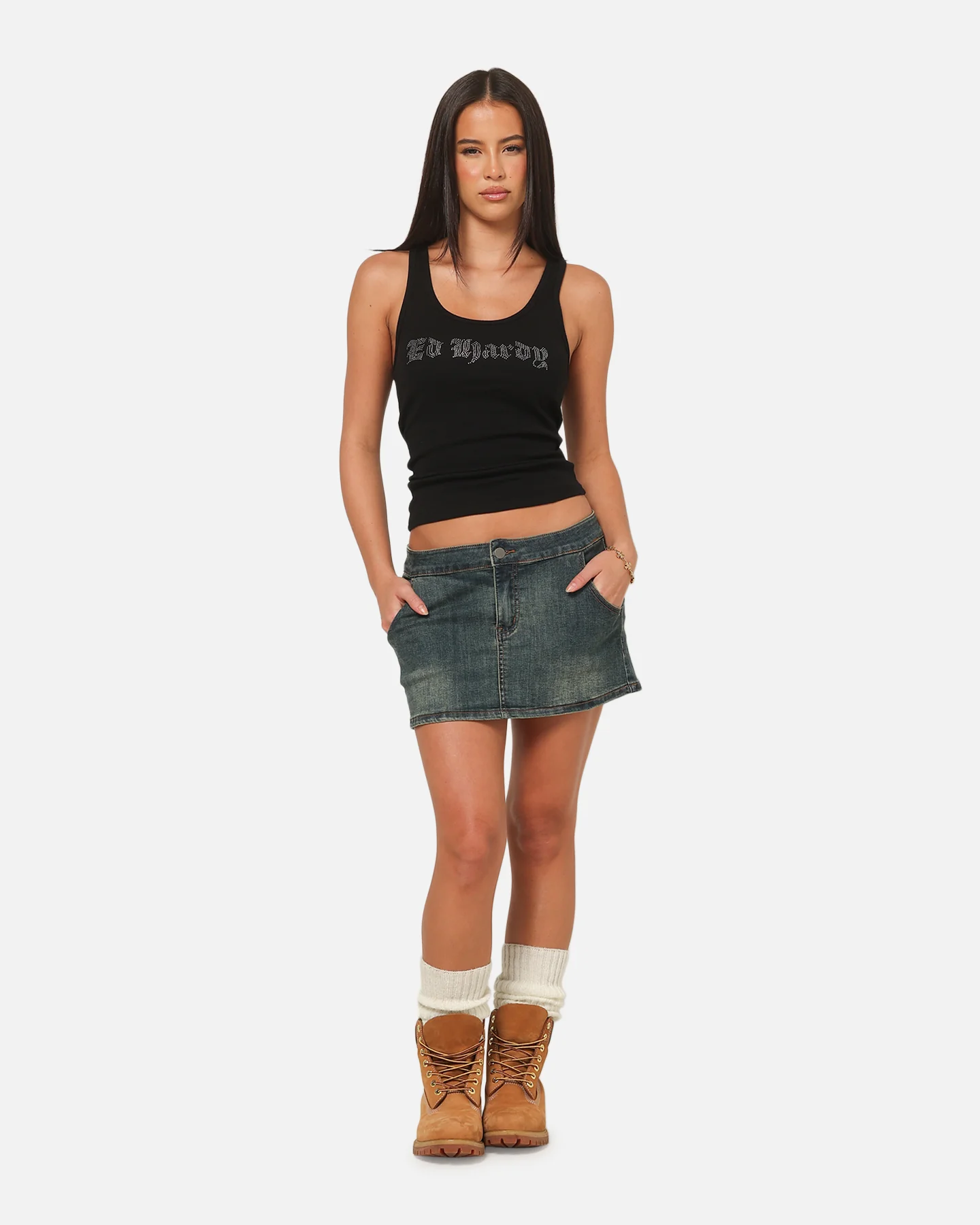 Ed Hardy Women's Rhinestone Logo Tank Black - Image 2