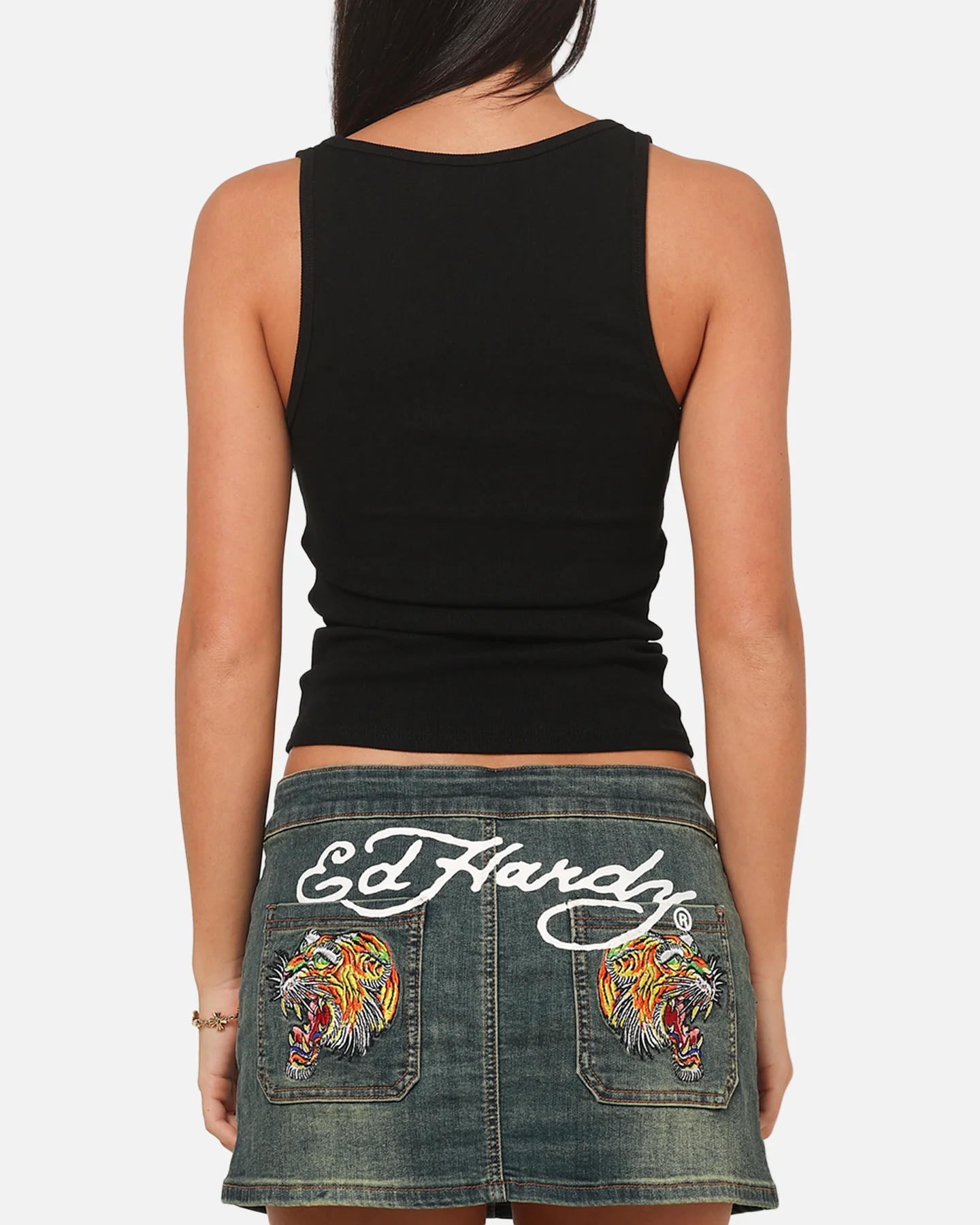 Ed Hardy Women's Rhinestone Logo Tank Black - Image 3