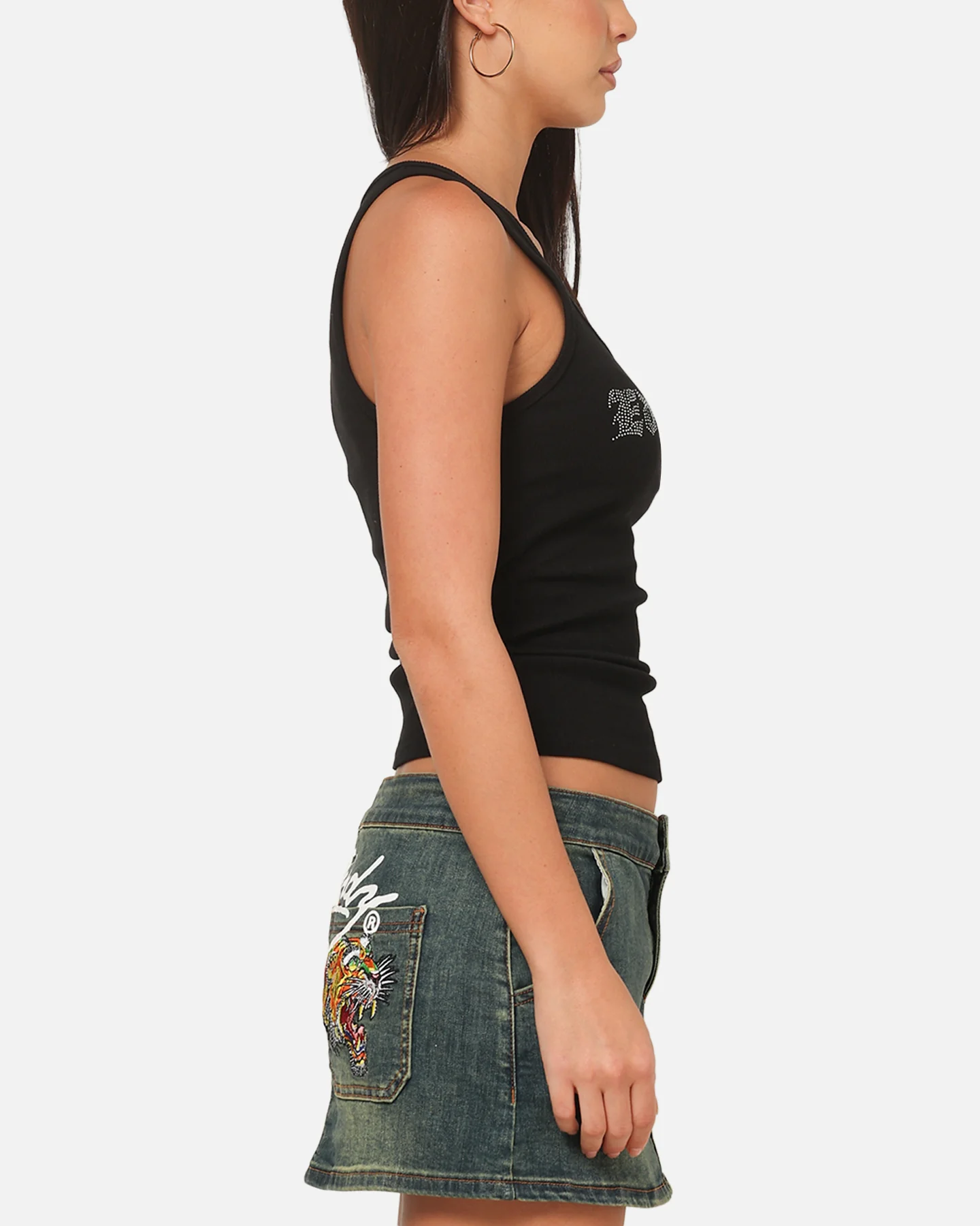 Ed Hardy Women's Rhinestone Logo Tank Black - Image 4