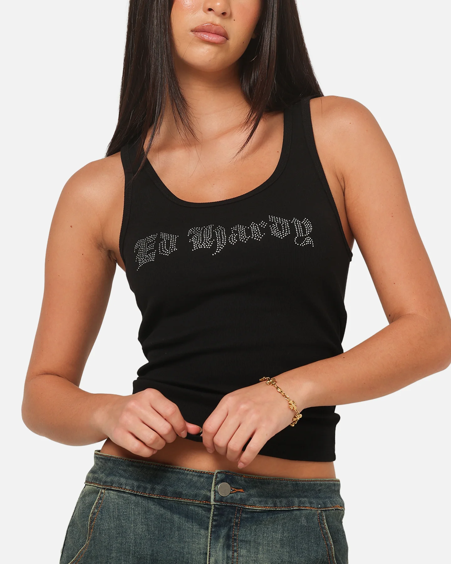 Ed Hardy Women's Rhinestone Logo Tank Black - Image 6