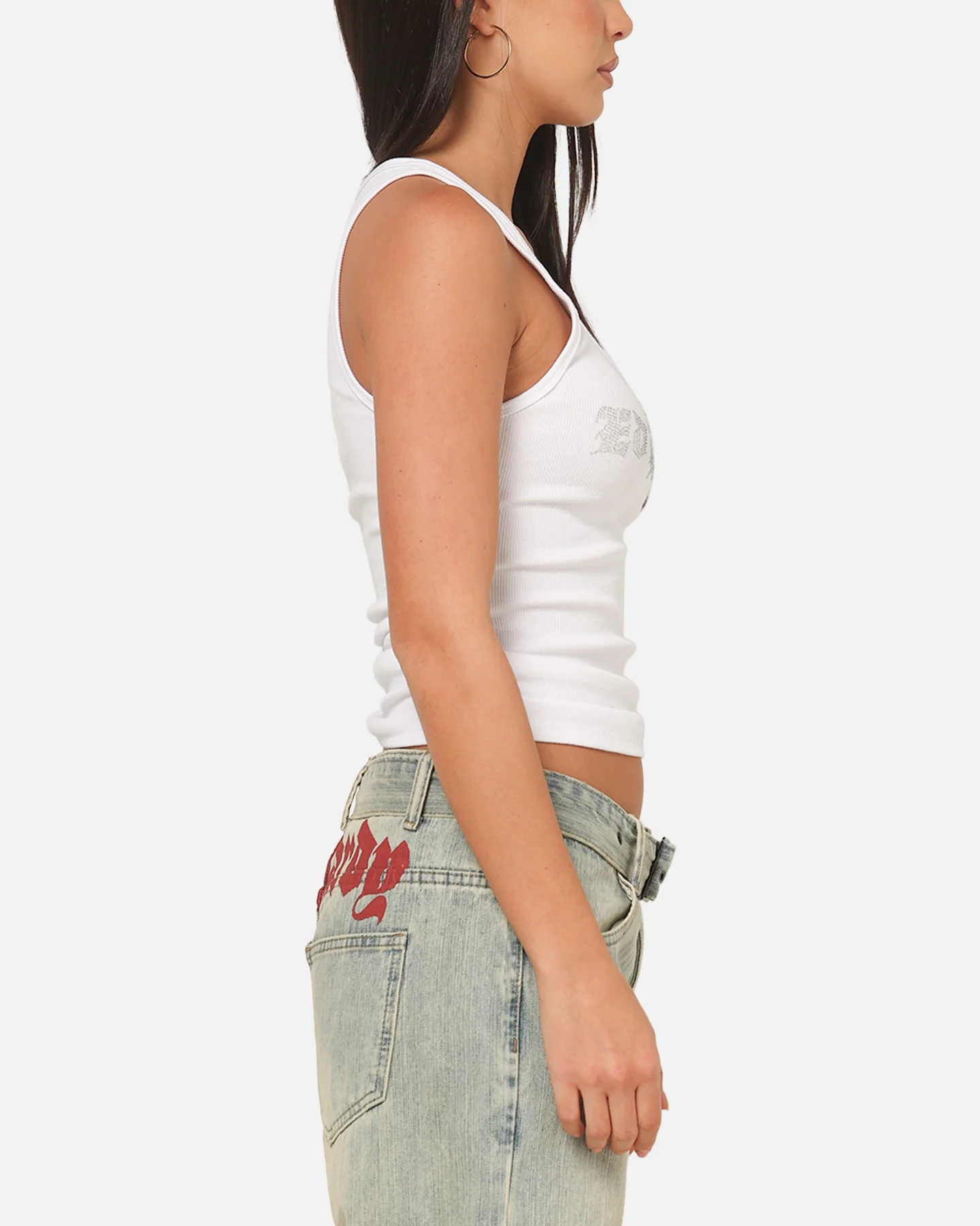 Ed Hardy Women's Rhinestone Logo Tank White - Image 4