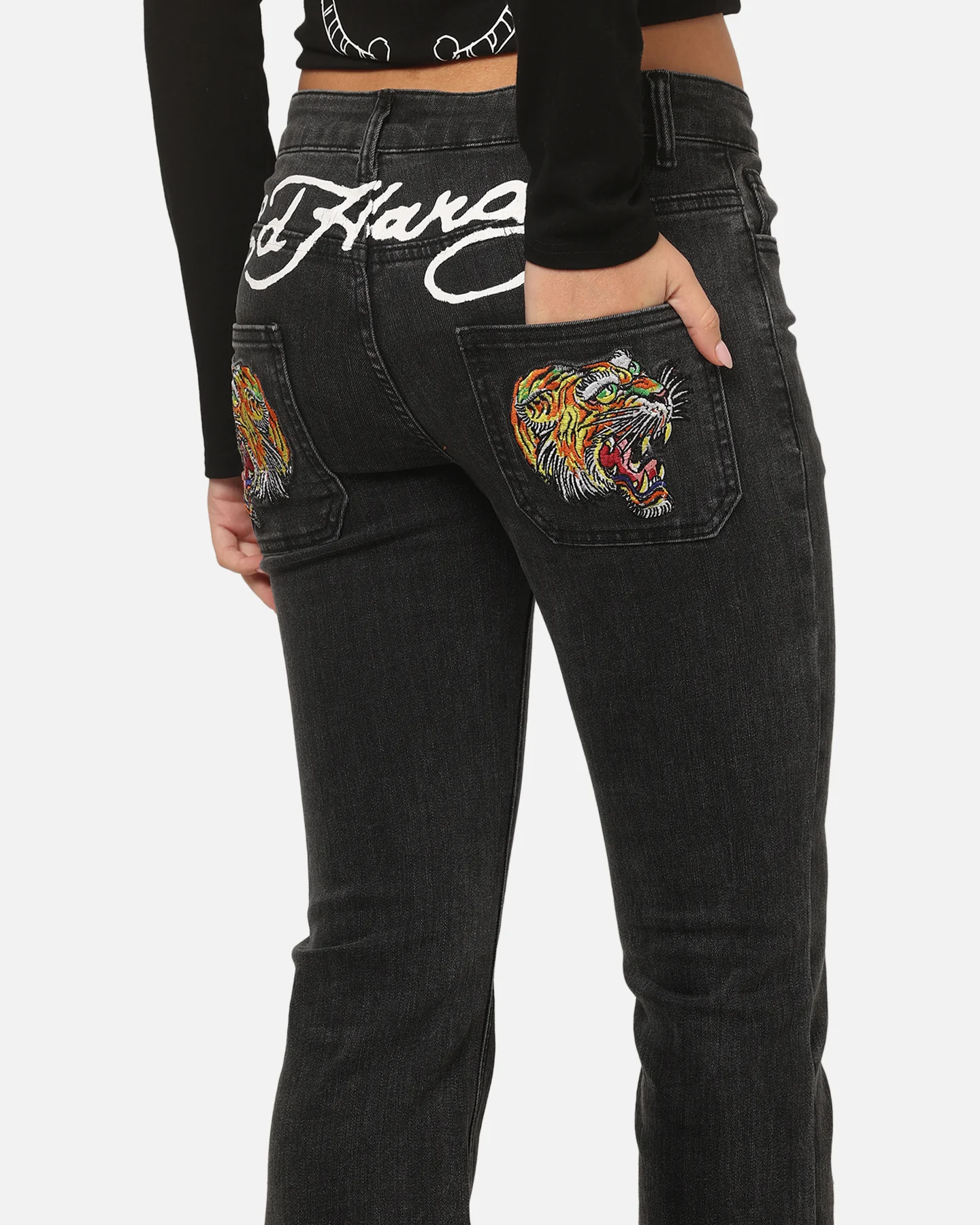 Ed Hardy Women's Tiger Bootcut Jeans Washed Black - Image 3