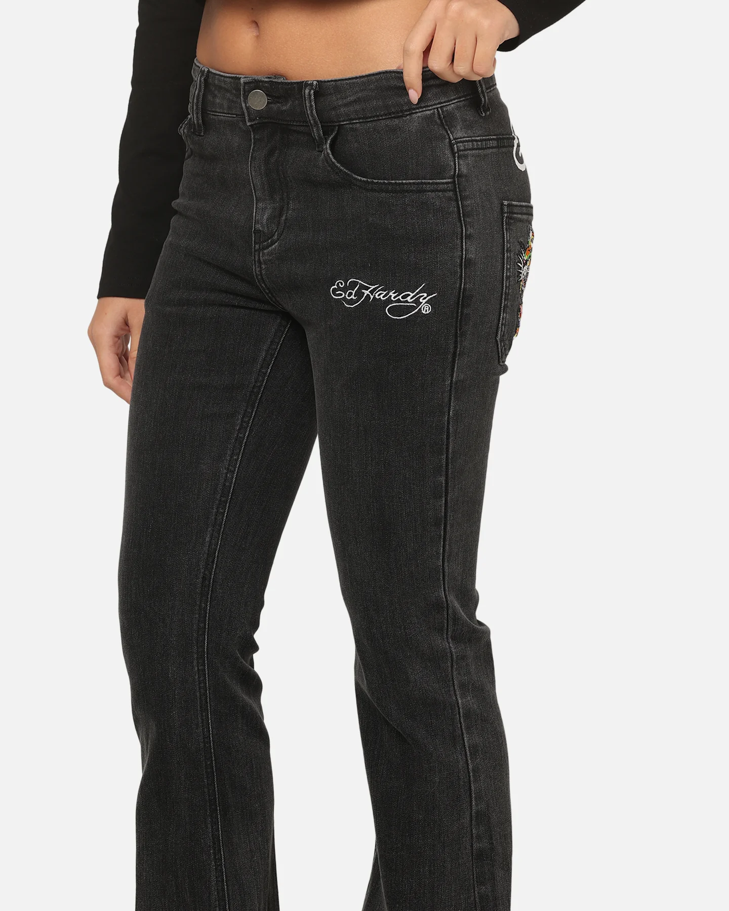Ed Hardy Women's Tiger Bootcut Jeans Washed Black - Image 4