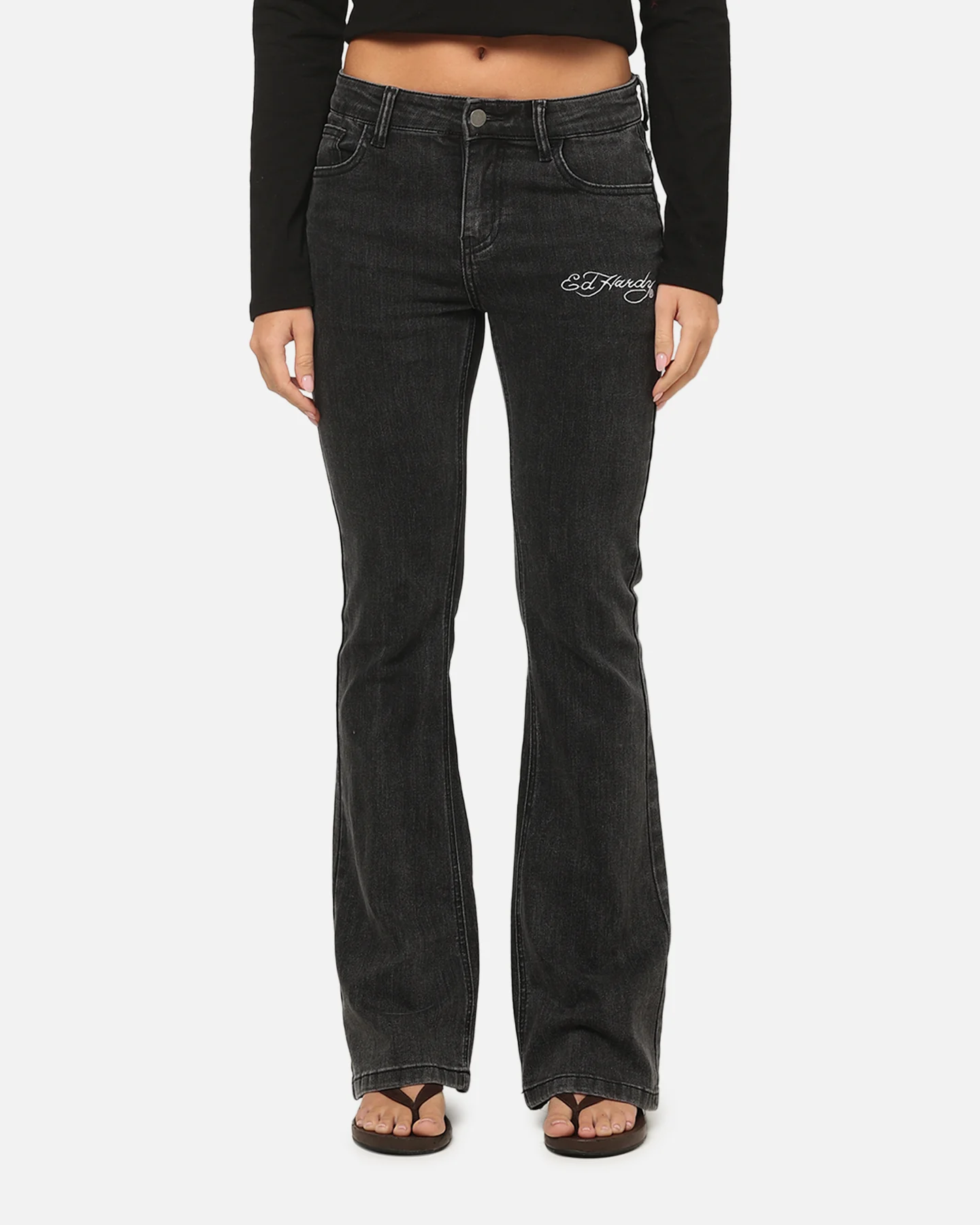 Ed Hardy Women's Tiger Bootcut Jeans Washed Black - Image 6