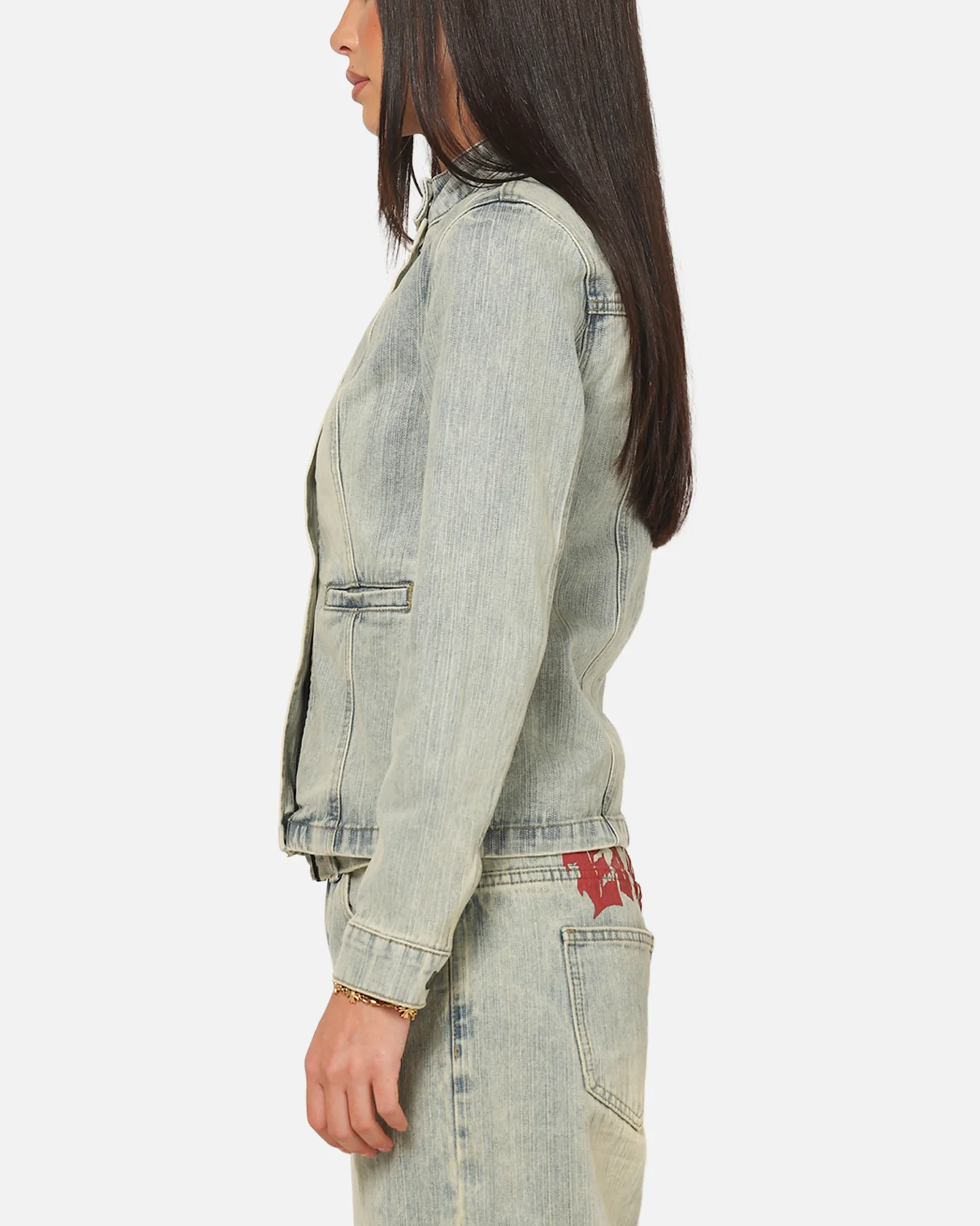 Ed Hardy Women's Vaulted Denim Moto Jacket Vintage Blue - Image 5