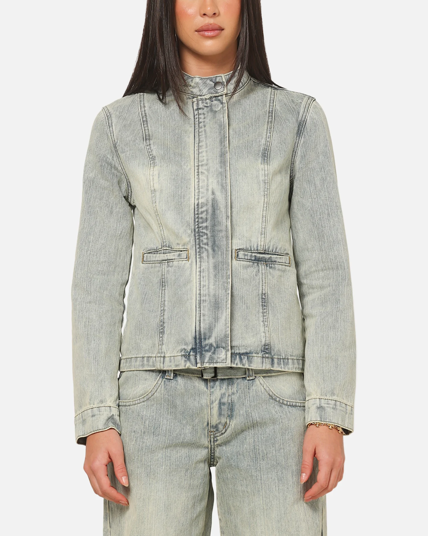 Ed Hardy Women's Vaulted Denim Moto Jacket Vintage Blue - Image 7