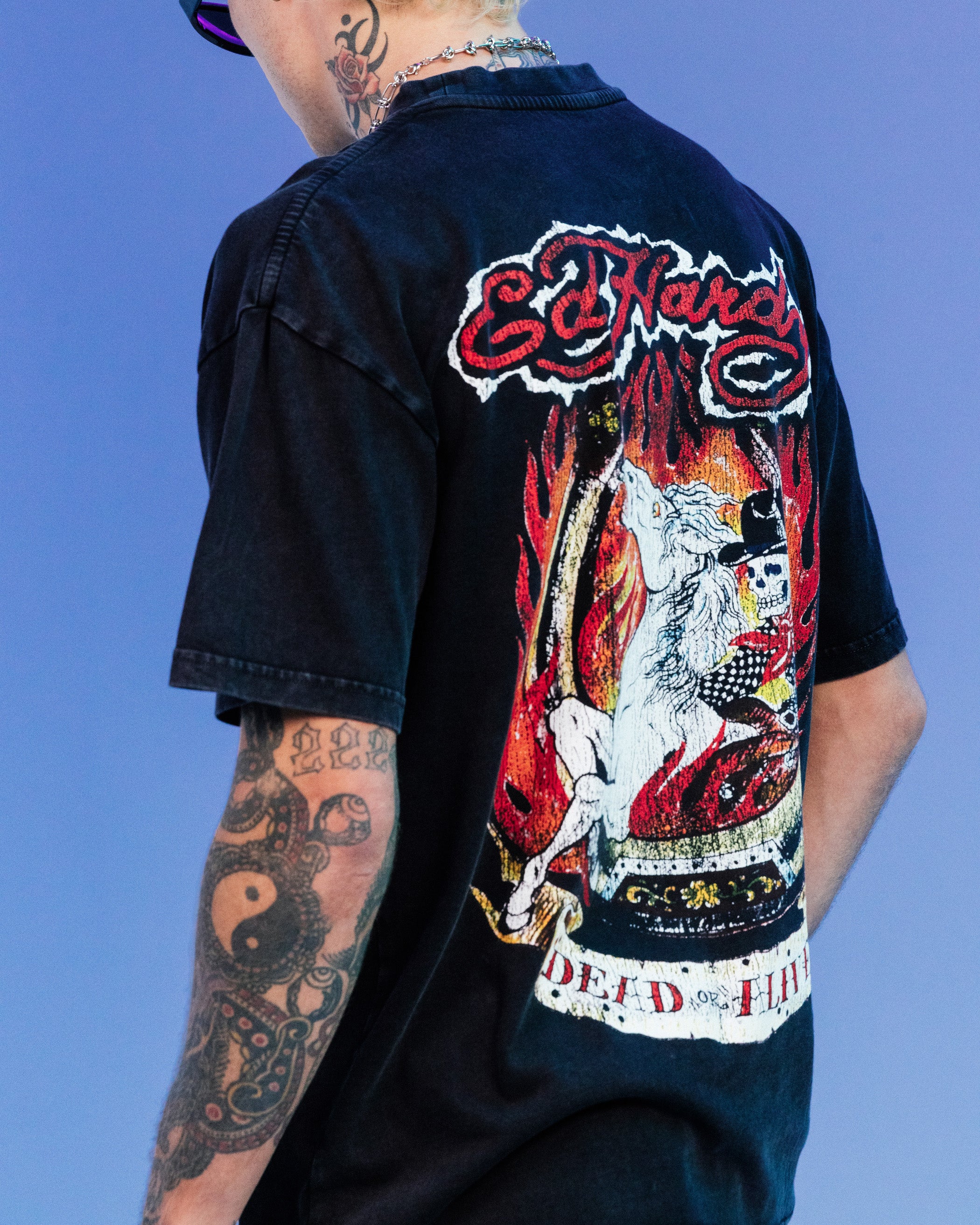 Ed Hardy By Loiter Horse Power Vintage T-Shirt Black Acidwash - Image 7