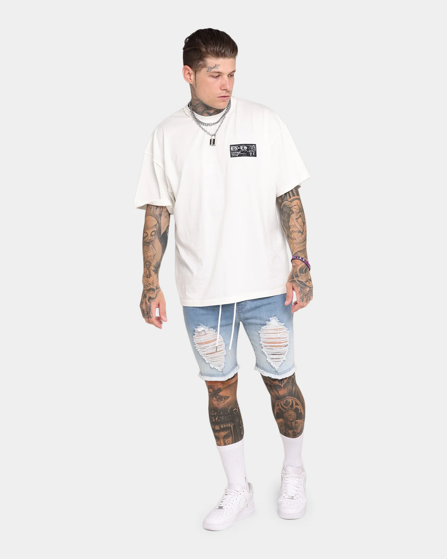 EN ES Gunner Skinny Ripped Shorts Gradient Blue - Image 2