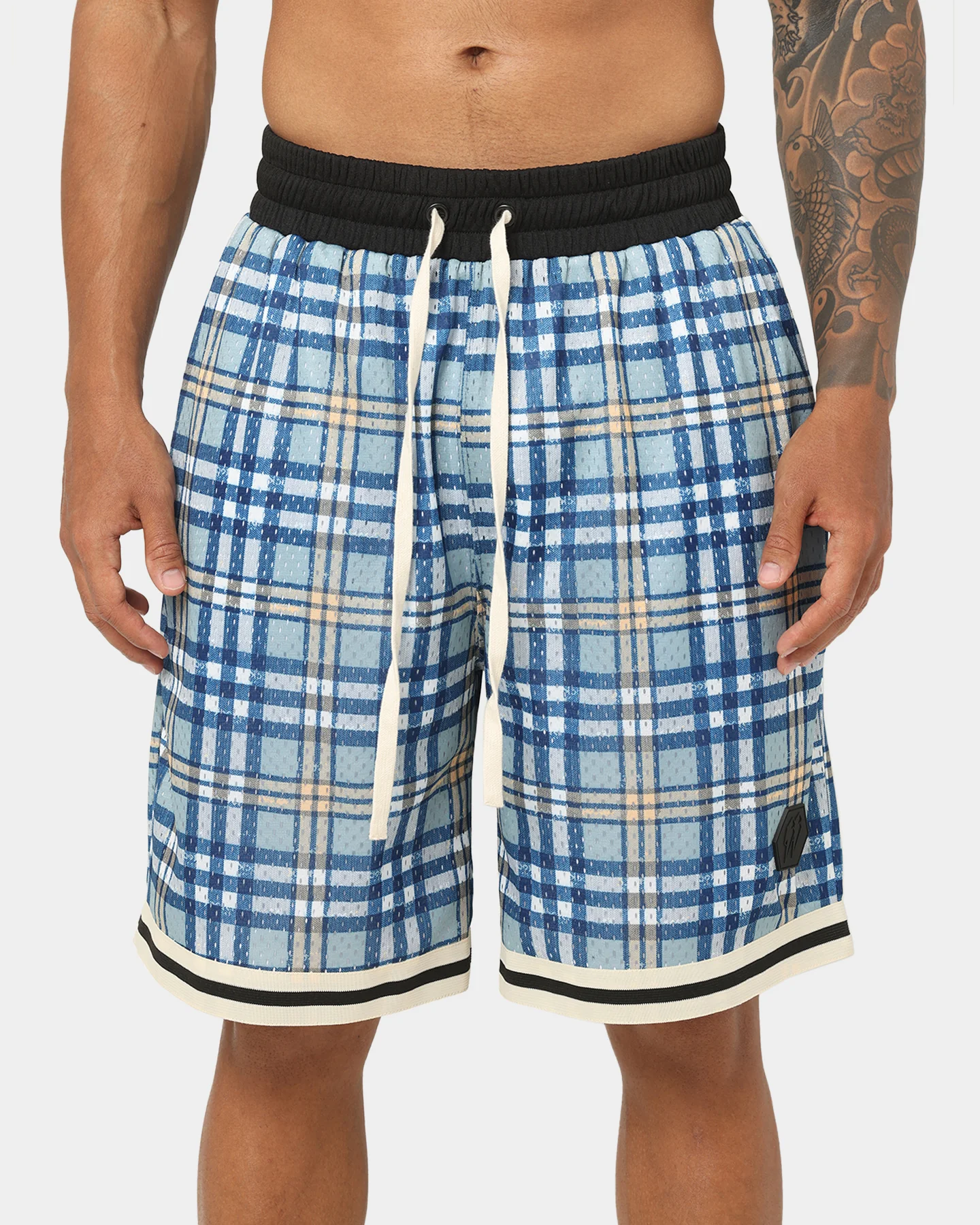 EN ES Team Basketball Shorts Blue Plaid - Image 3