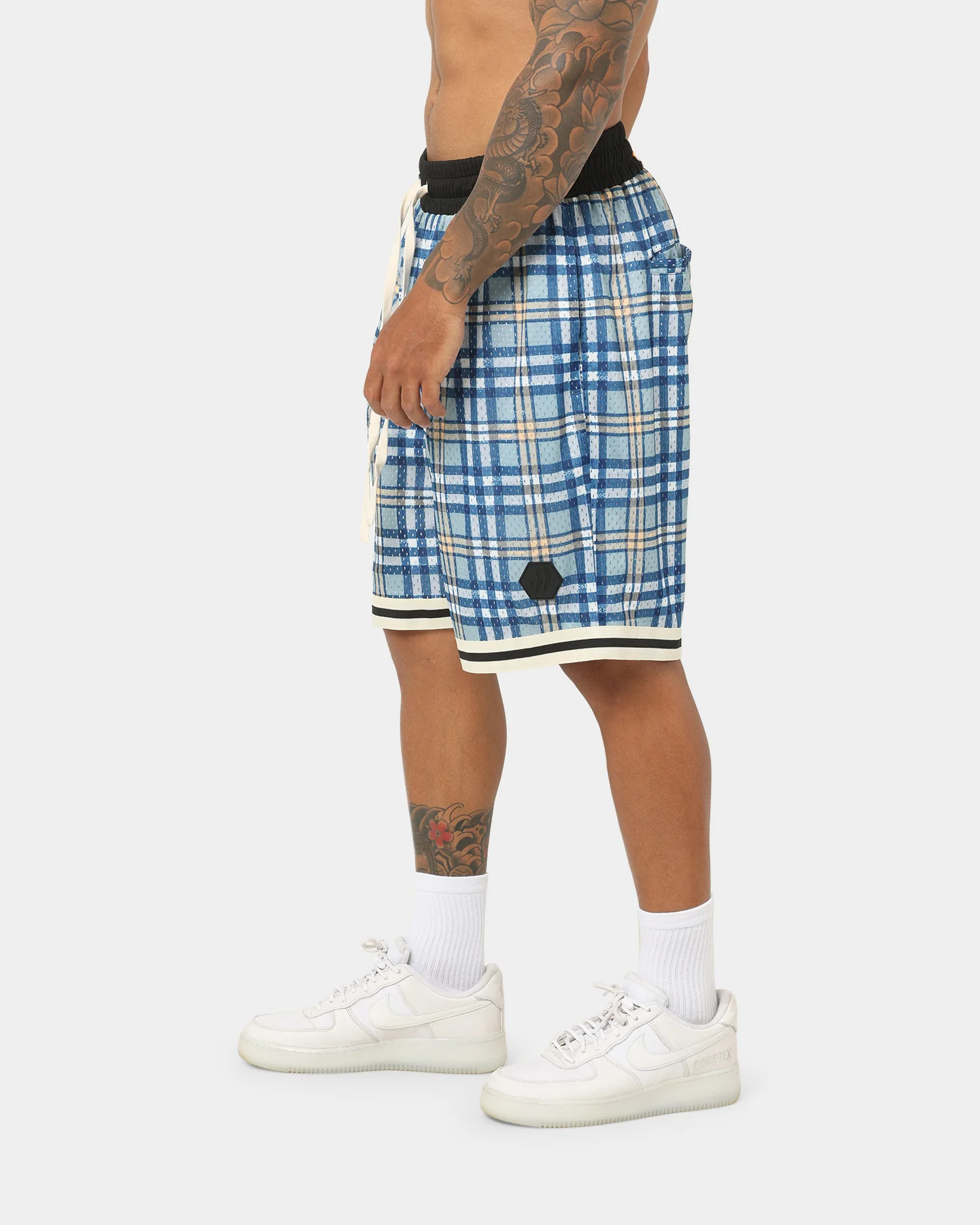 EN ES Team Basketball Shorts Blue Plaid - Image 6