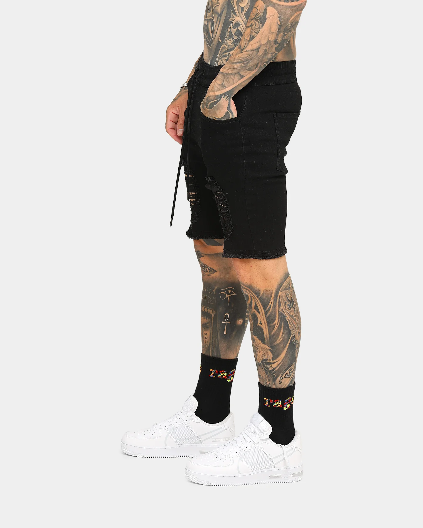 ENES Gunner Skinny Ripped Shorts Black - Image 6
