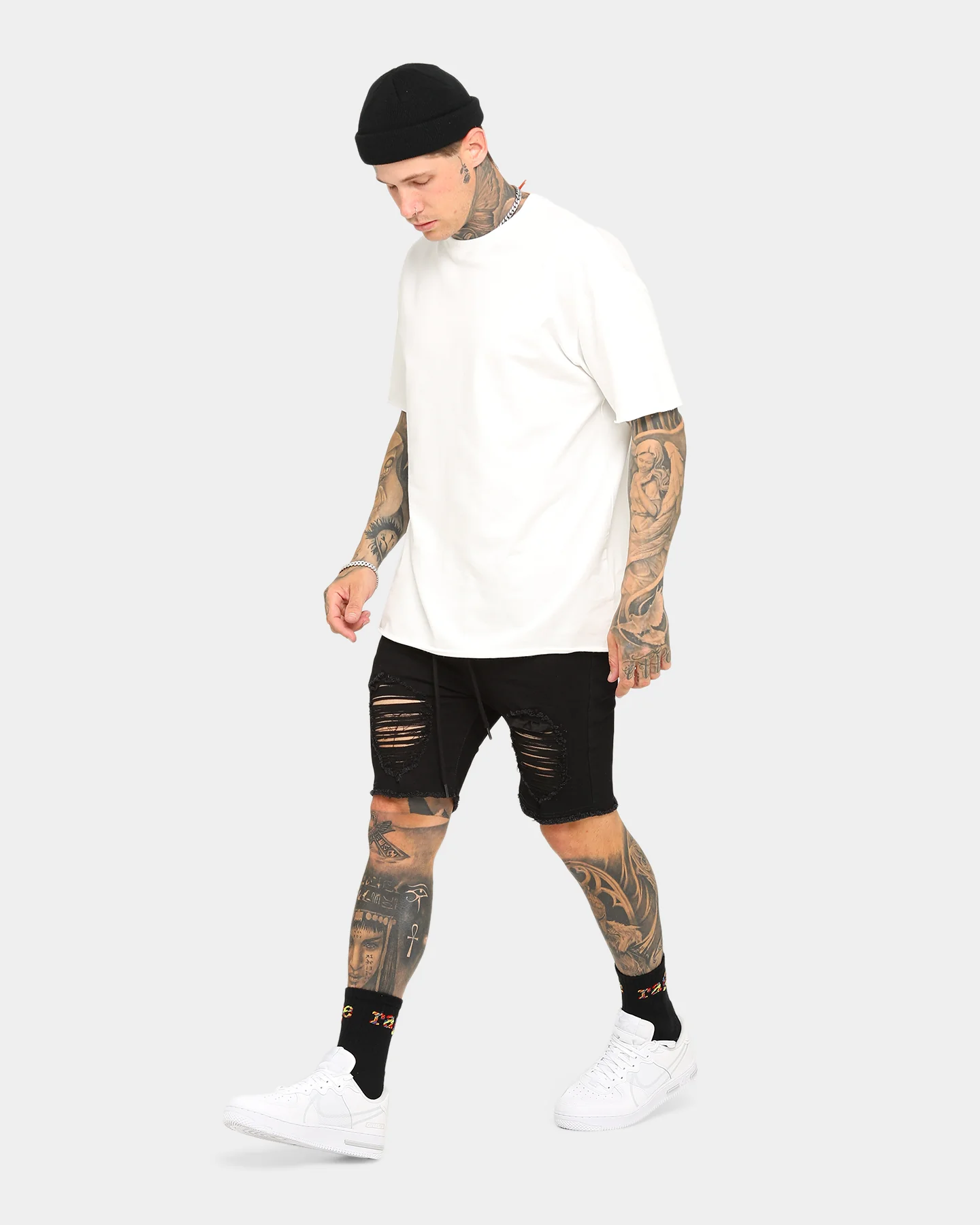 ENES Gunner Skinny Ripped Shorts Black - Image 8