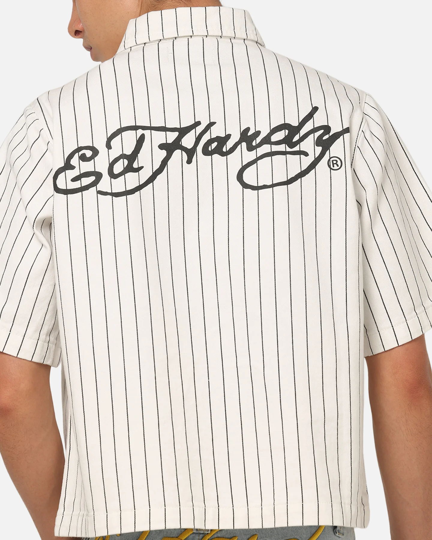 Ed Hardy Euro Short Sleeve Button Up Shirt White Pinstripe - Image 8