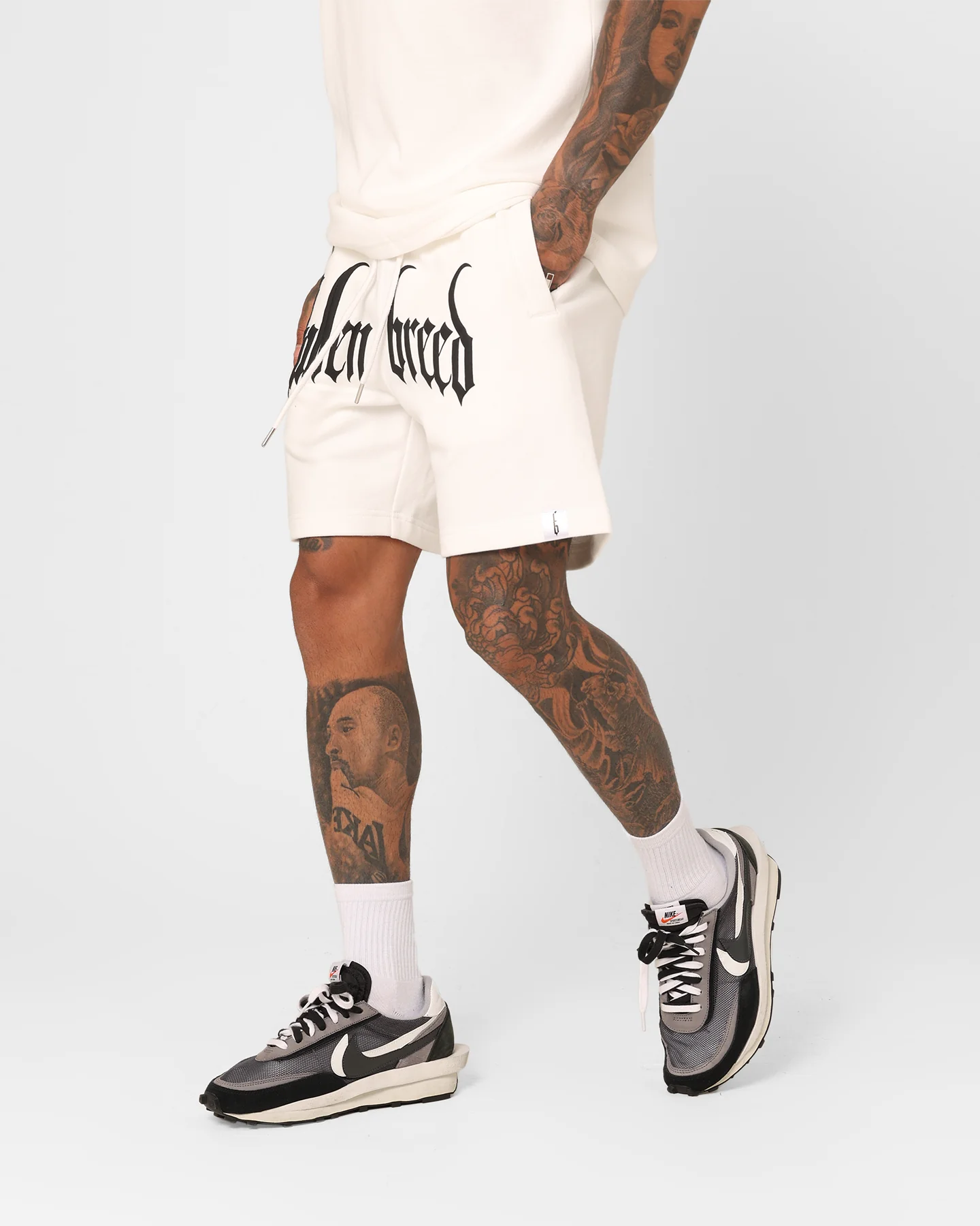 Fallen Breed Puff Logo Zip Sweat Shorts White/Black - Image 6