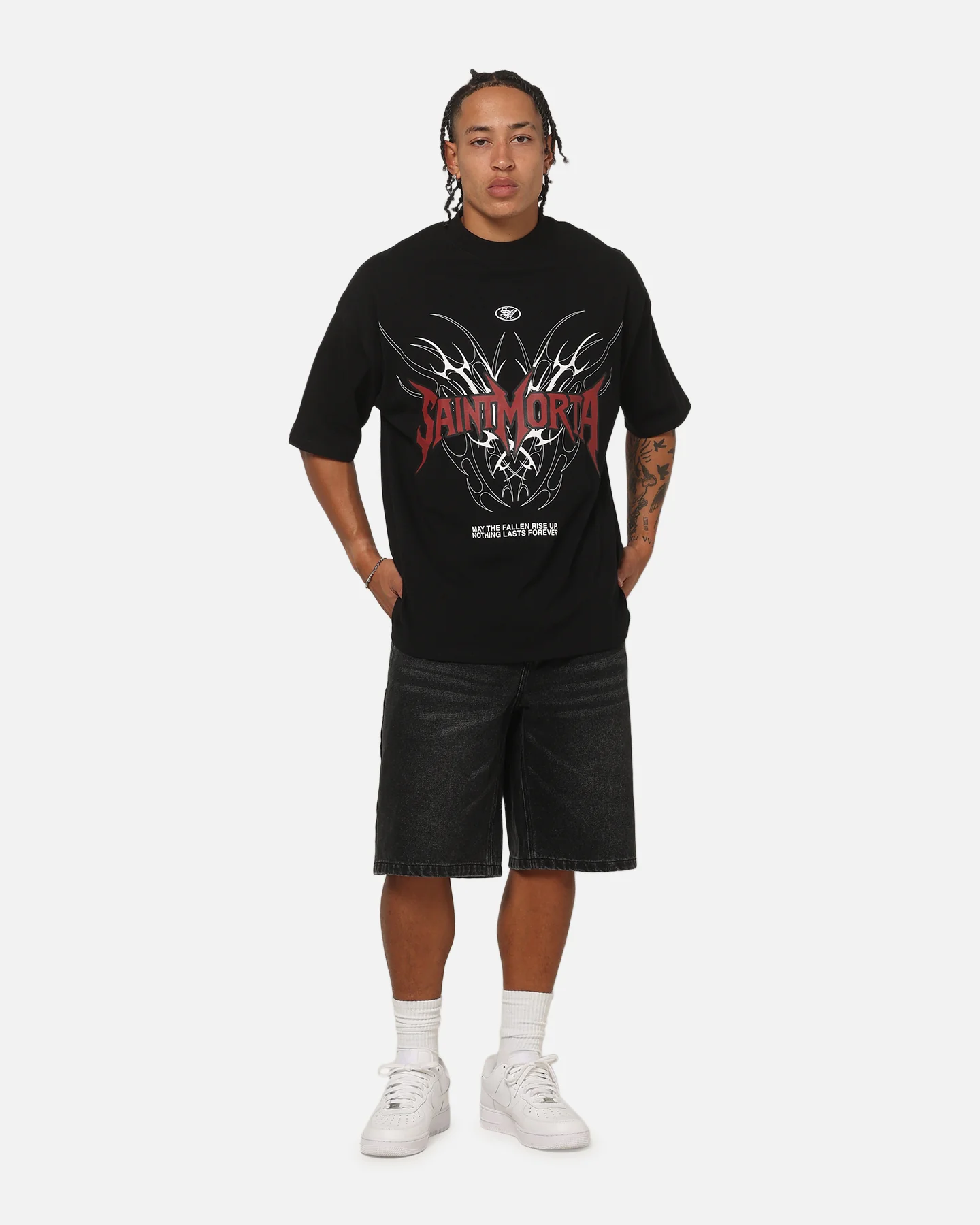 Saint Morta Fallen Tribal Boxy T-Shirt Black/Red - Image 2
