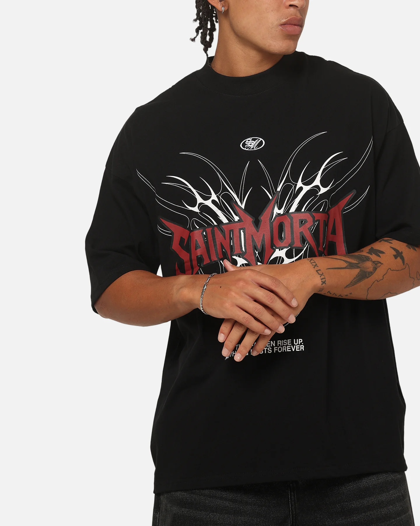 Saint Morta Fallen Tribal Boxy T-Shirt Black/Red - Image 6