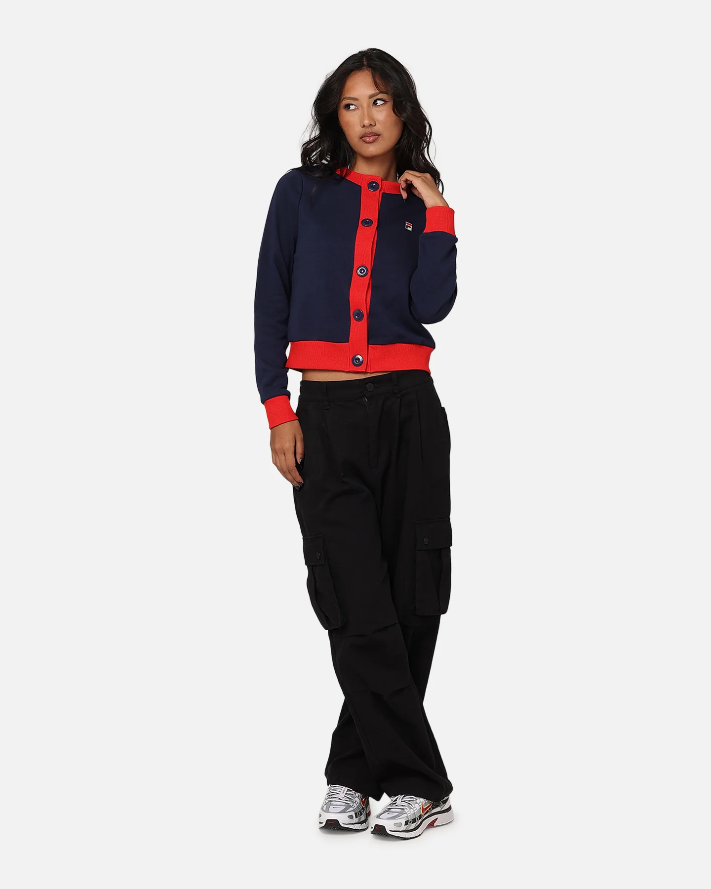 Fila Women's Dellia Cropped Fleece Cardigan Fila Navy/Fila - Image 2