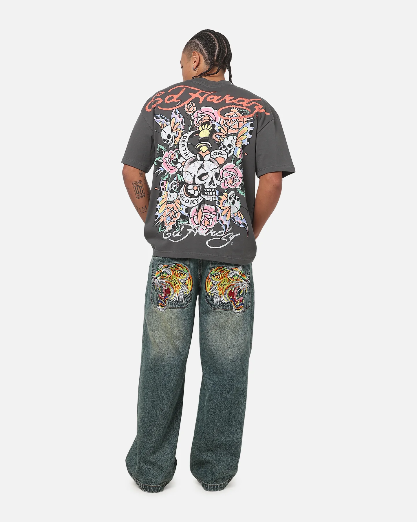 Ed Hardy Floral Skull T-Shirt Charcoal - Image 3