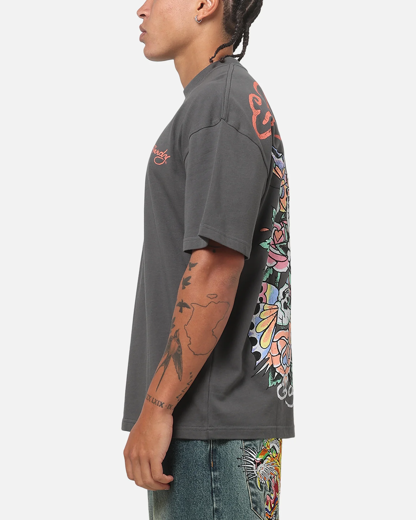 Ed Hardy Floral Skull T-Shirt Charcoal - Image 6