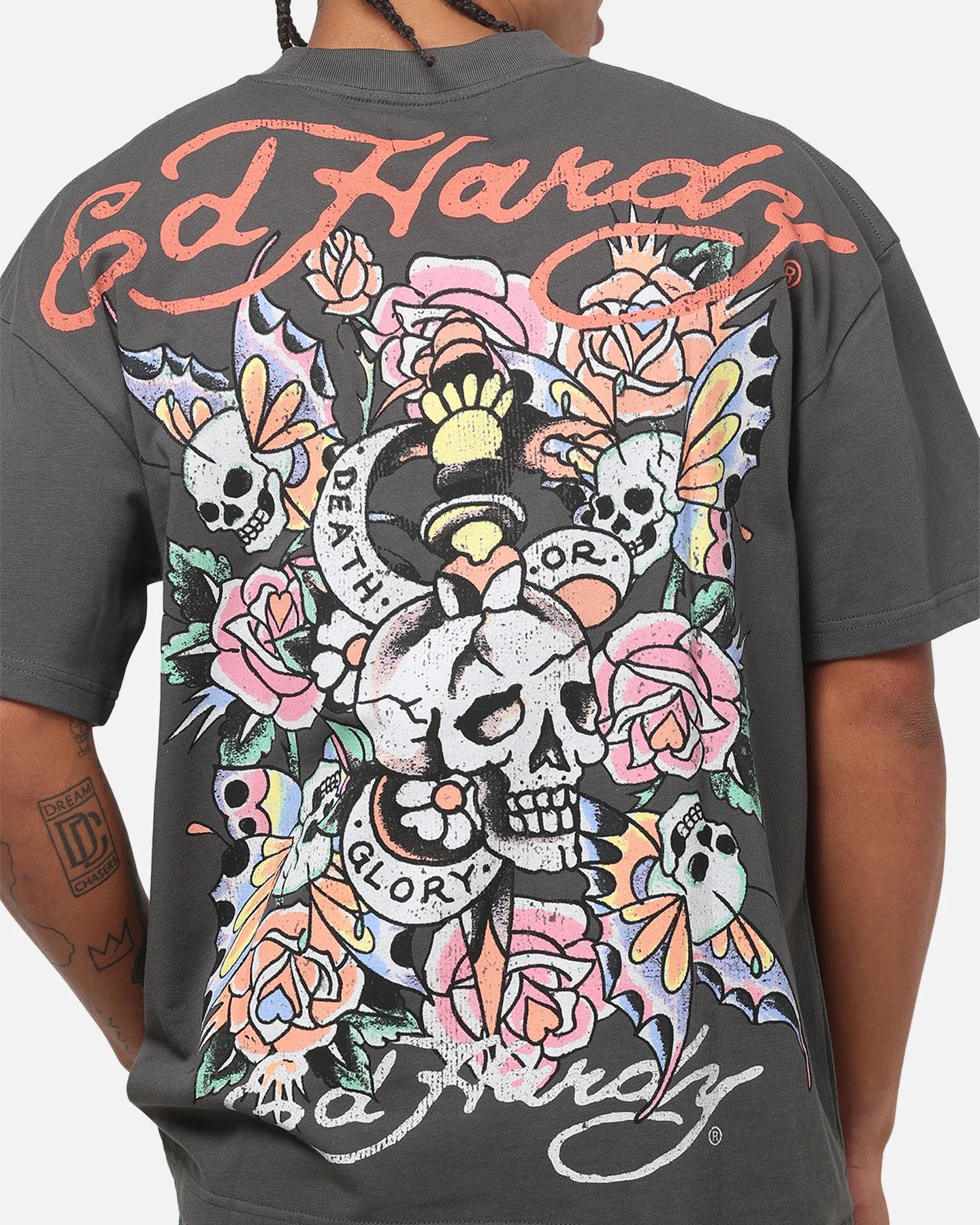 Ed Hardy Floral Skull T-Shirt Charcoal - Image 8