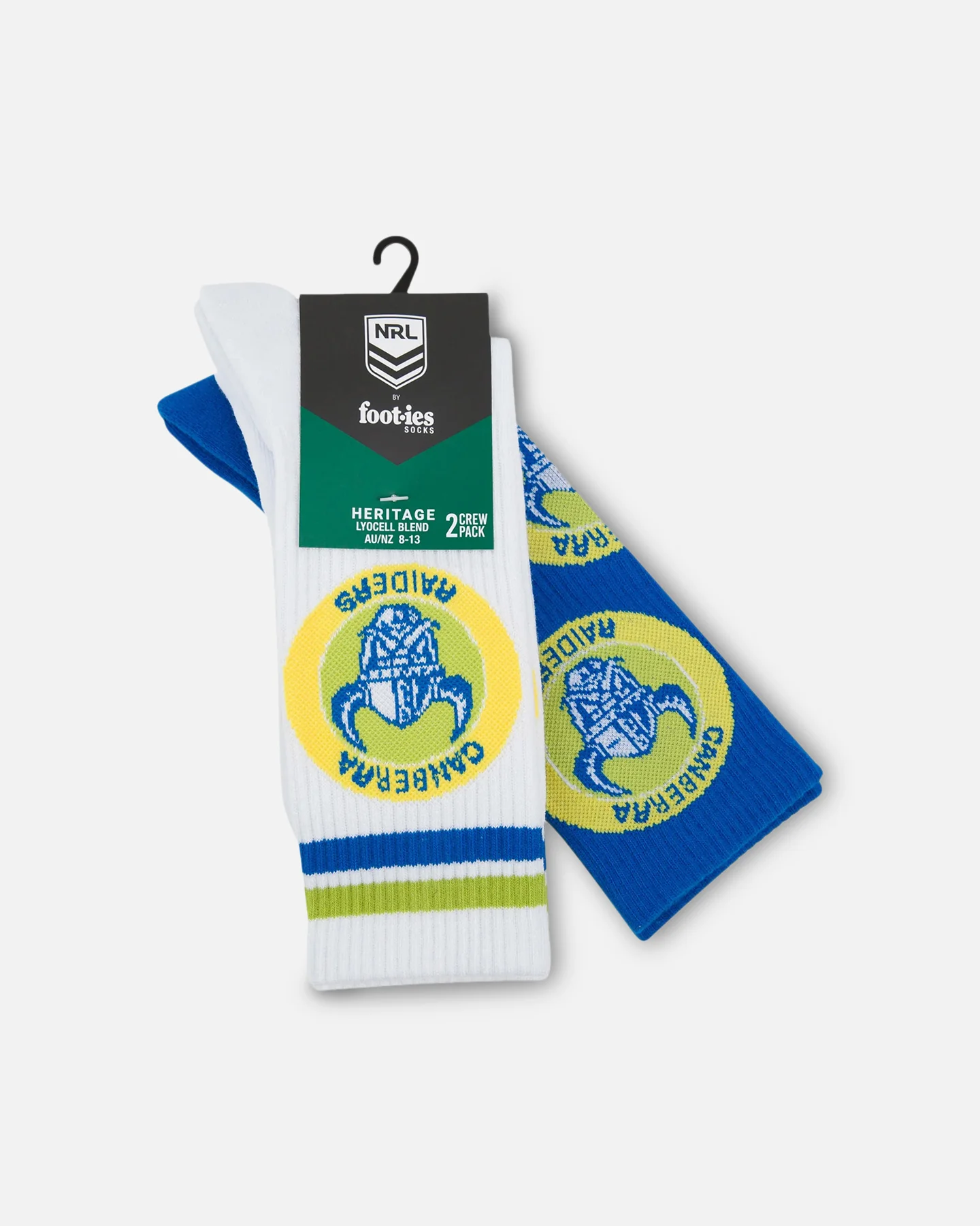 Foot-ies Canberra Raiders Crew Socks 2 Pack White/Black - Image 2