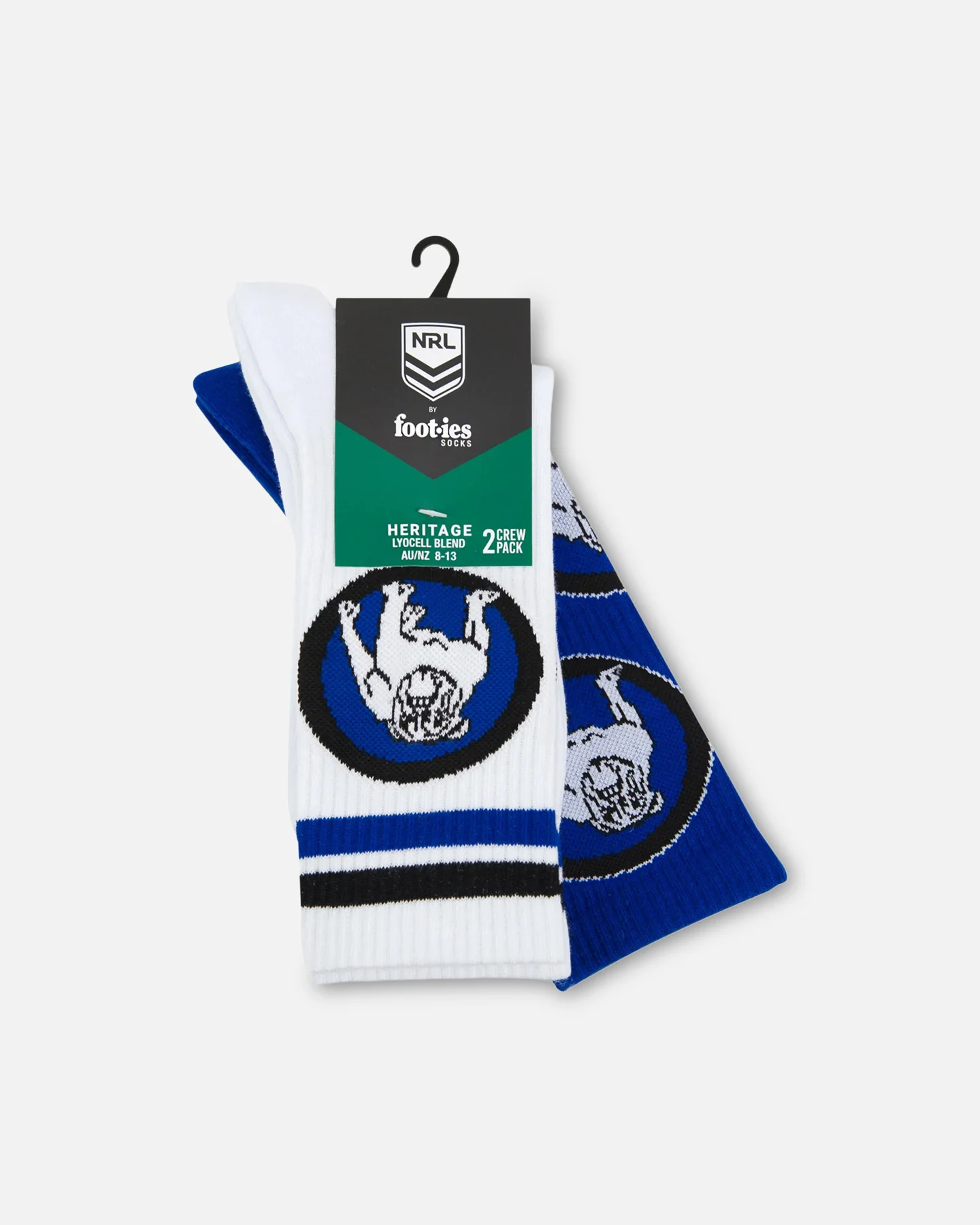 Foot-ies Canterbury-Bankstown Bulldogs Crew Socks 2 Pack White/Blue - Image 2