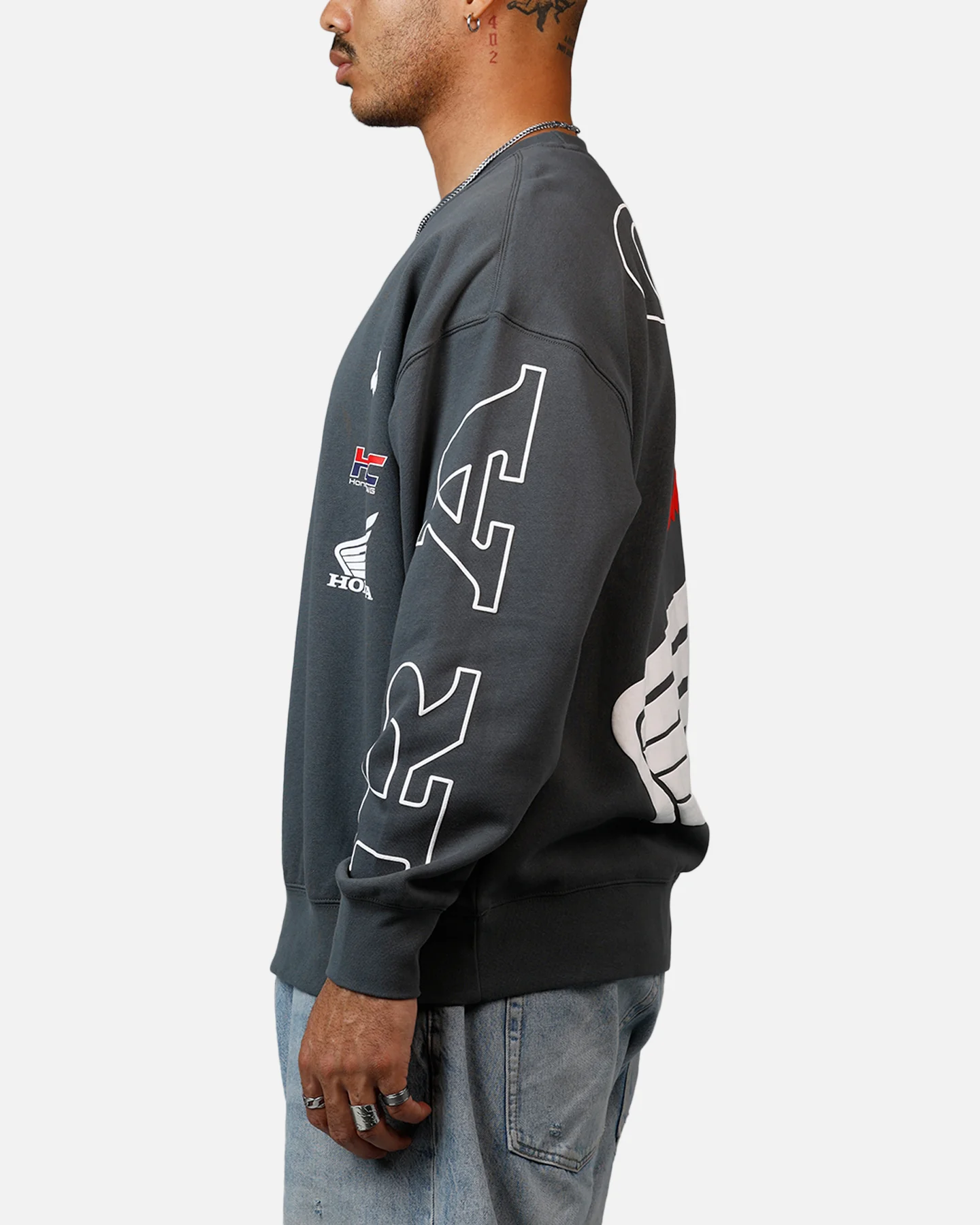 Fox Racing Honda Oversized Fleece Crewneck Dark Grey - Image 5