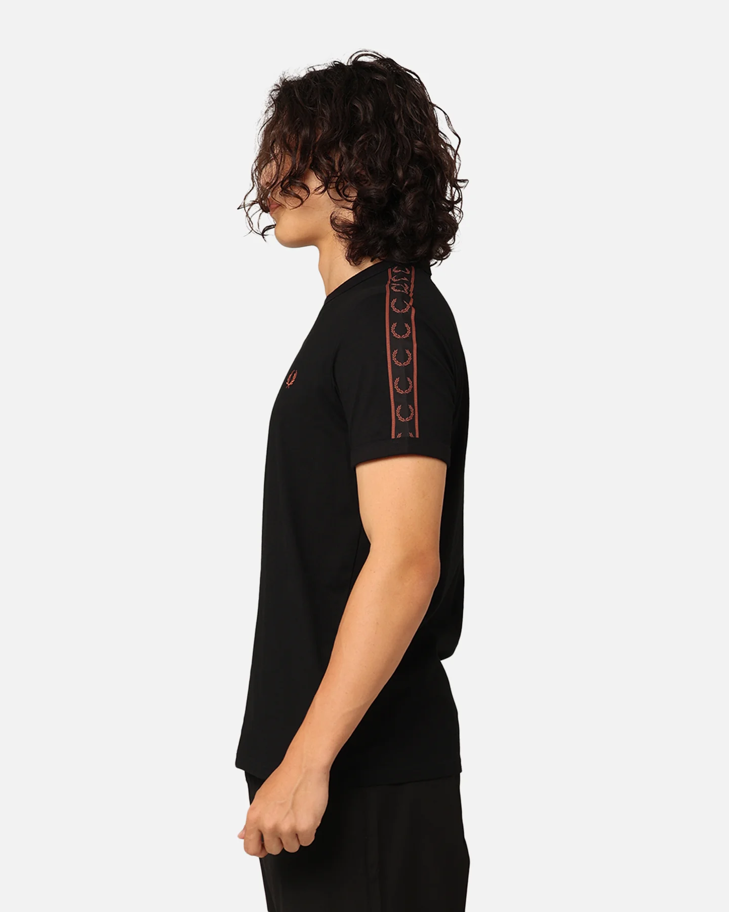 Fred Perry Contrast Tape Ringer T-Shirt Black/Whisky Brown - Image 6