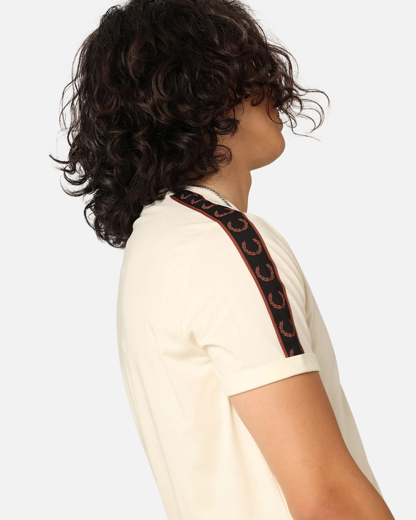 Fred Perry Contrast Tape Ringer T-Shirt Ecru/Whisky Brown - Image 7