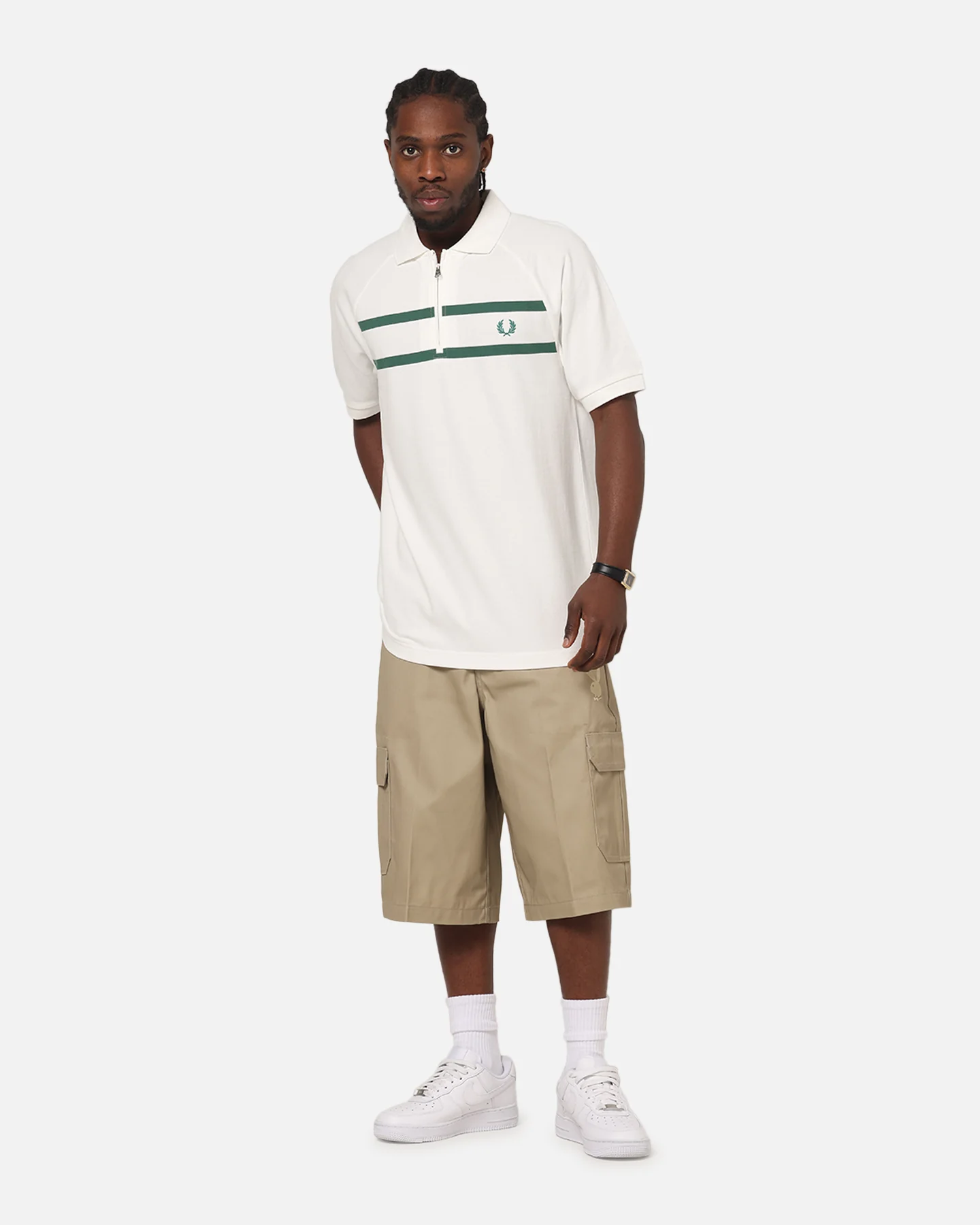 Fred Perry Crepe Pique Zip Neck Polo Shirt Snow White - Image 2