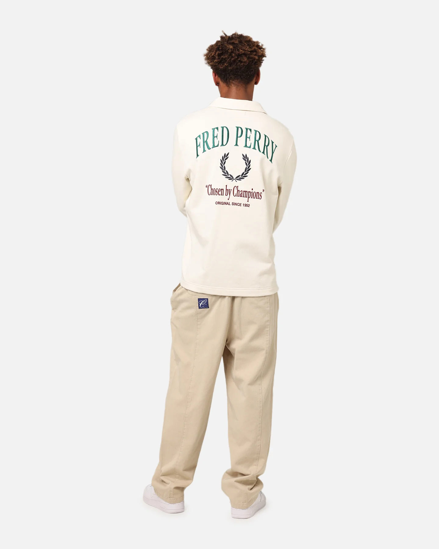 Fred Perry Embroidered Champion Collared Sweatshirt Ecru - Image 3