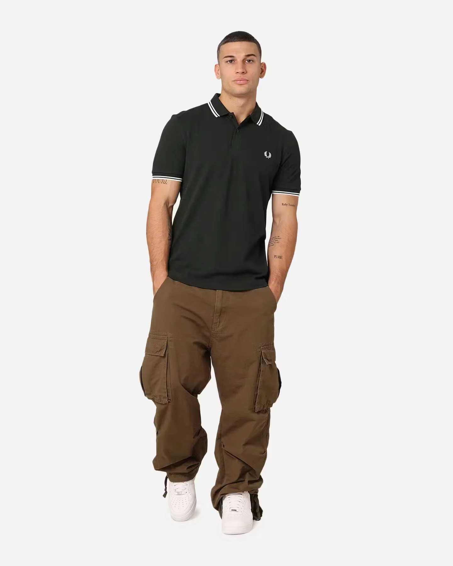 Fred Perry Twin Tipped Polo Shirt Night Green/Snow White - Image 2