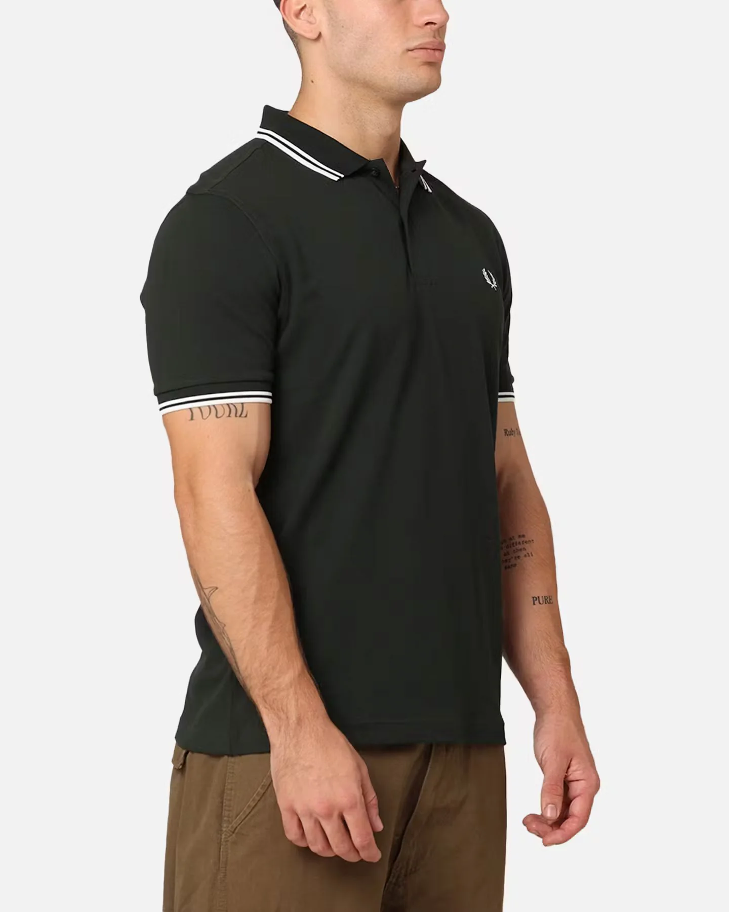 Fred Perry Twin Tipped Polo Shirt Night Green/Snow White - Image 4