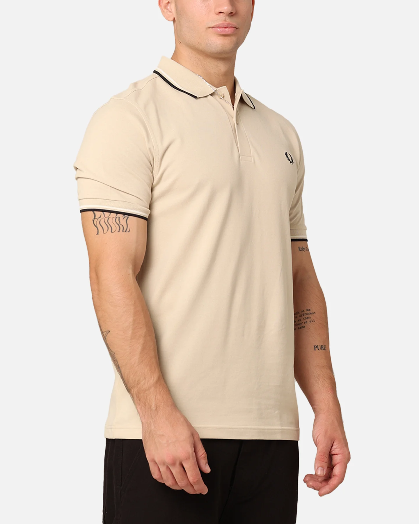 Fred Perry Twin Tipped Polo Shirt Oatmeal/Ecru/Black - Image 4