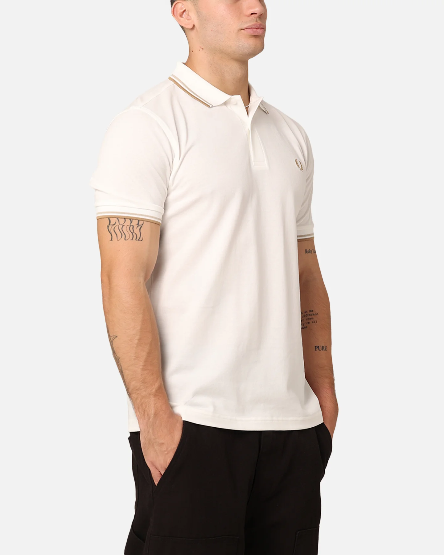 Fred Perry Twin Tipped Polo Shirt Snow White/Oat - Image 4