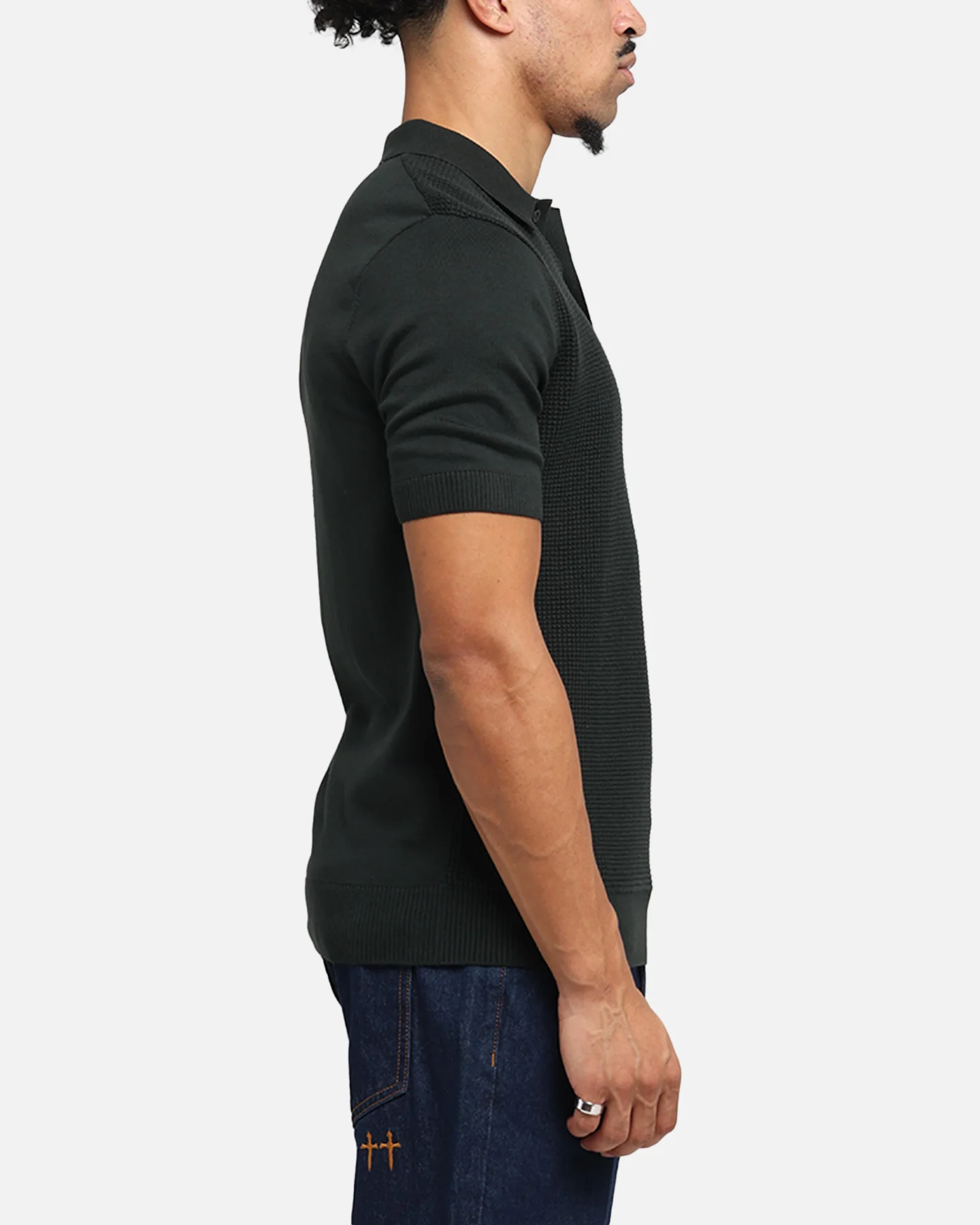 Fred Perry Waffle Stitch Knitted Shirt Green - Image 4