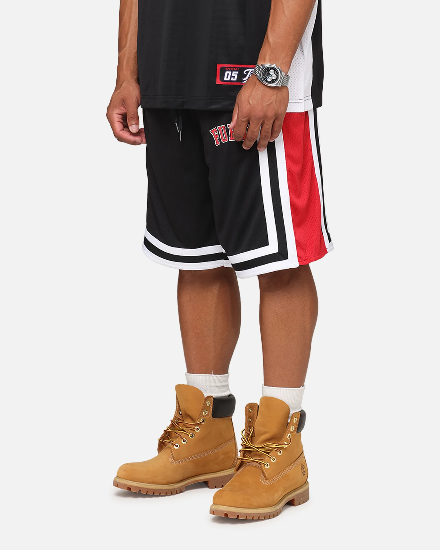 Fubu College Mesh Shorts Black/Red/White - Image 6