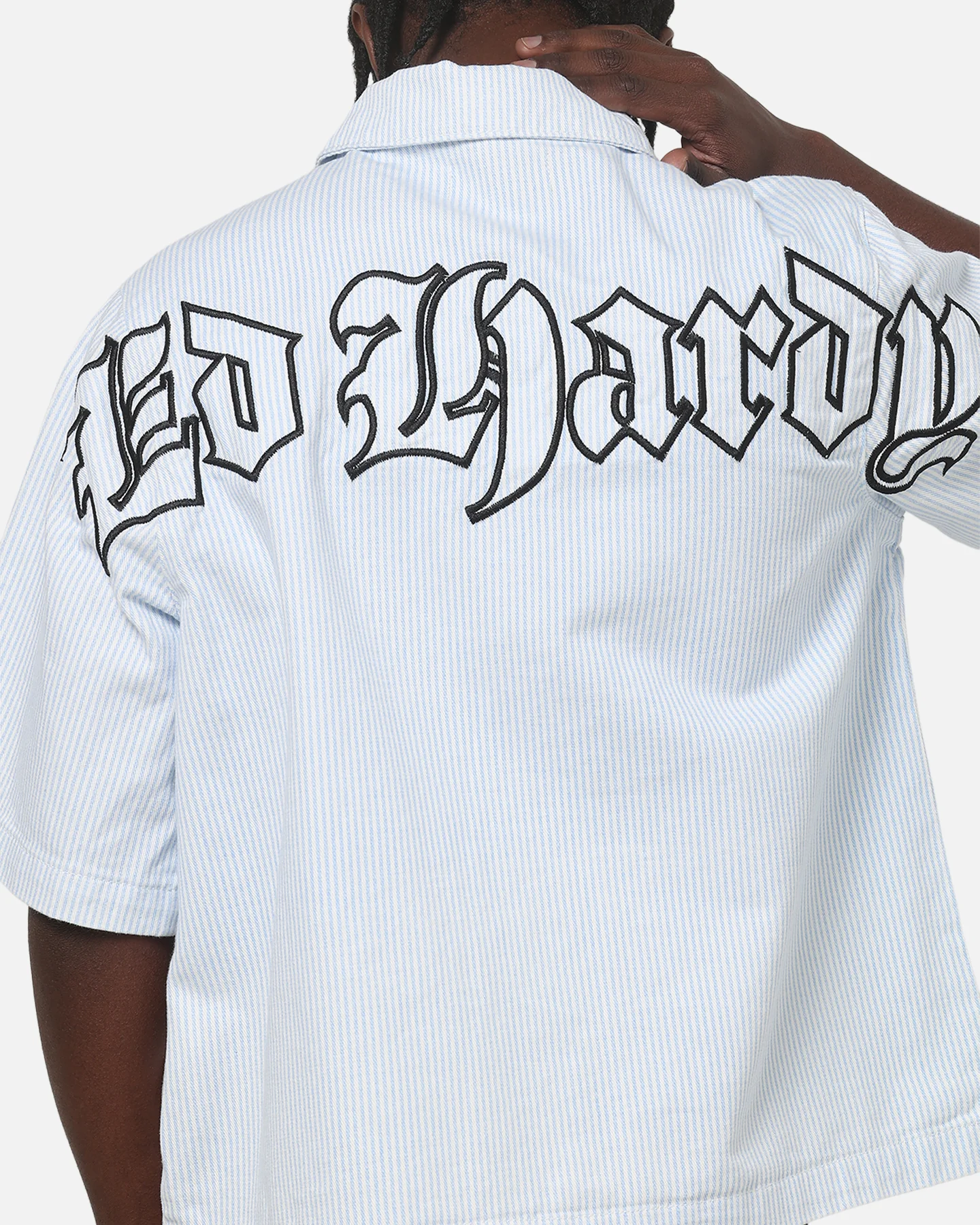 Ed Hardy Ghost Tattoo Button Up Shirt Blue Pinstripe - Image 8