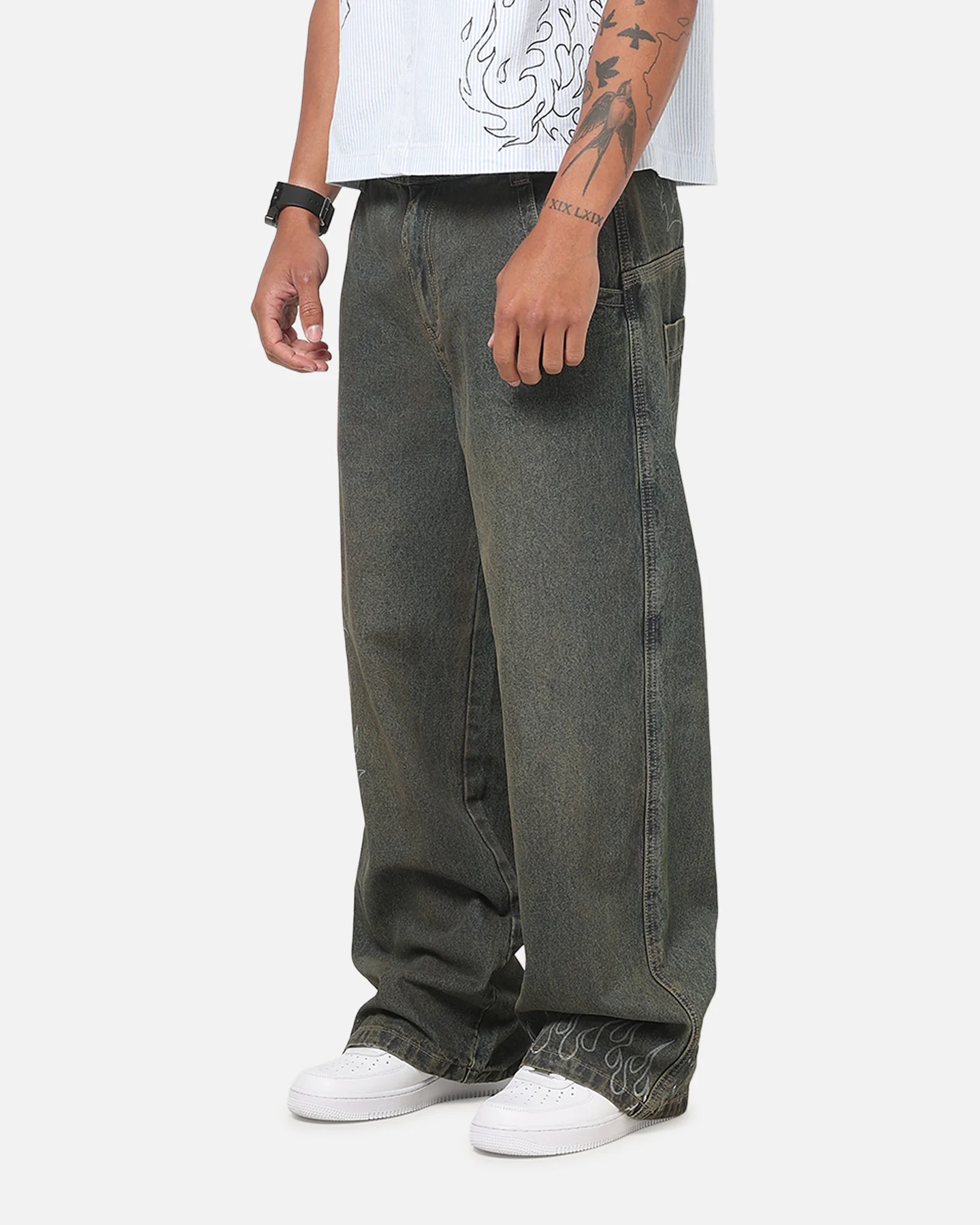 Ed Hardy Ghost Tattoo Ultra Wide Jeans Dirty Denim - Image 5