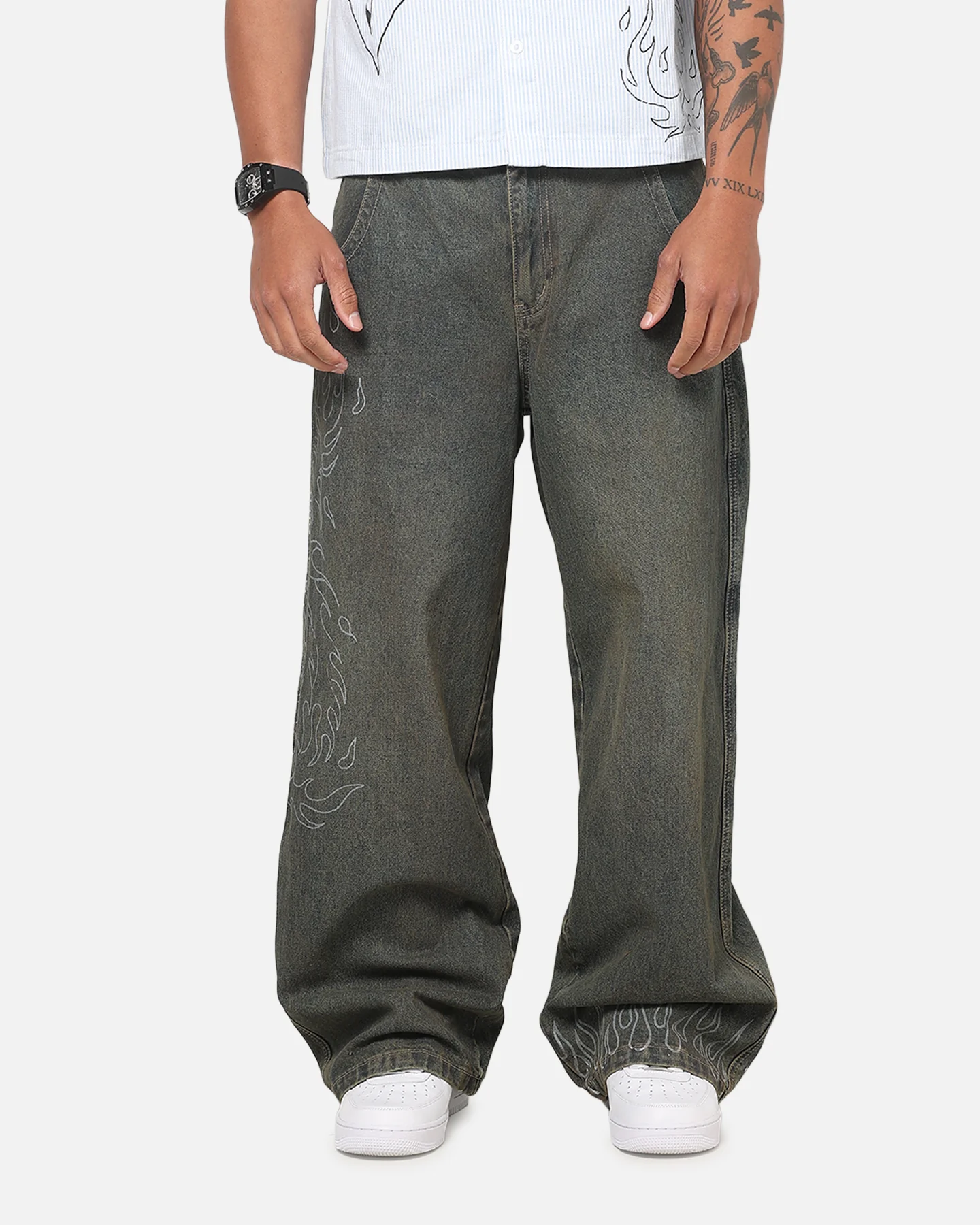 Ed Hardy Ghost Tattoo Ultra Wide Jeans Dirty Denim - Image 6