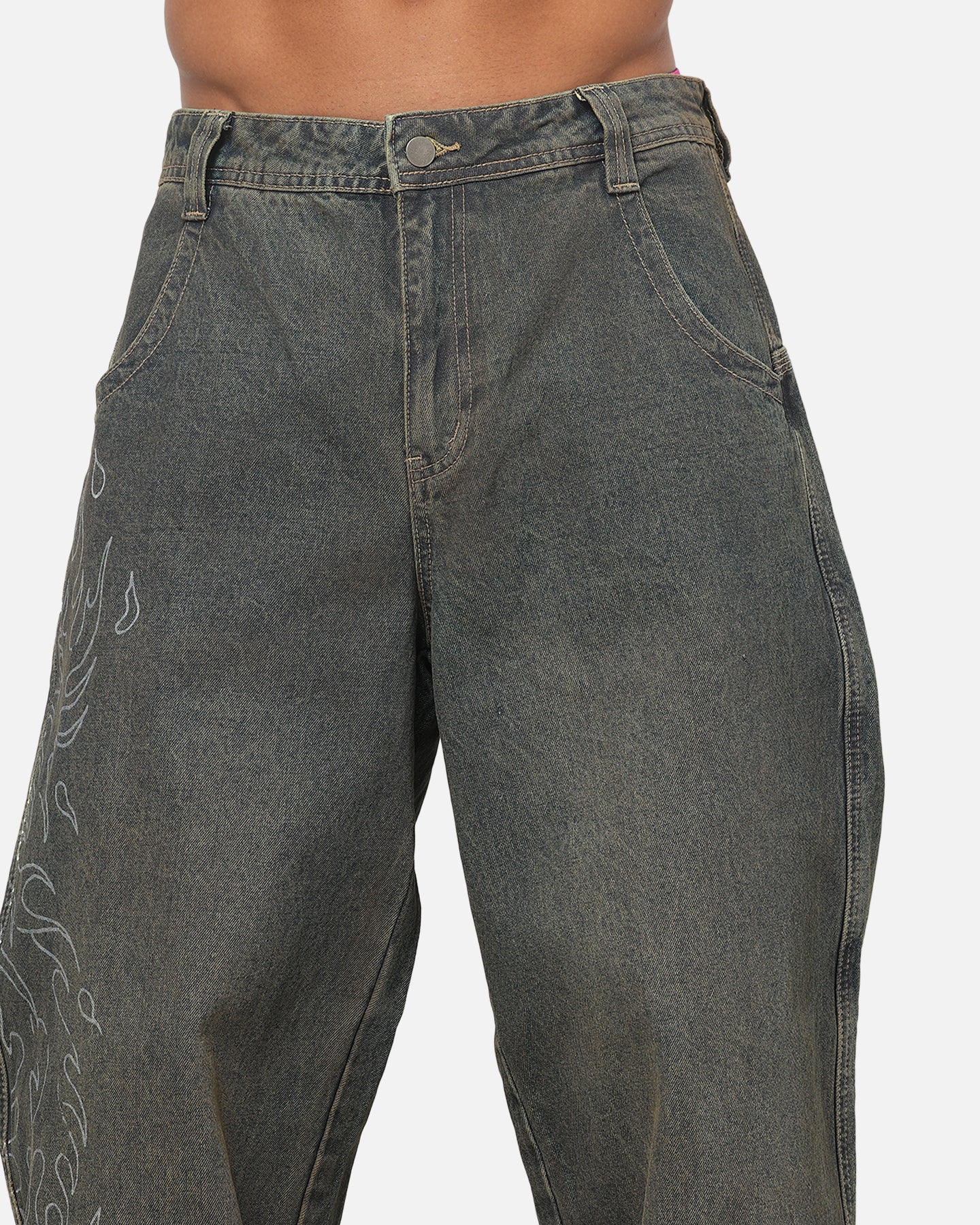 Ed Hardy Ghost Tattoo Ultra Wide Jeans Dirty Denim - Image 7