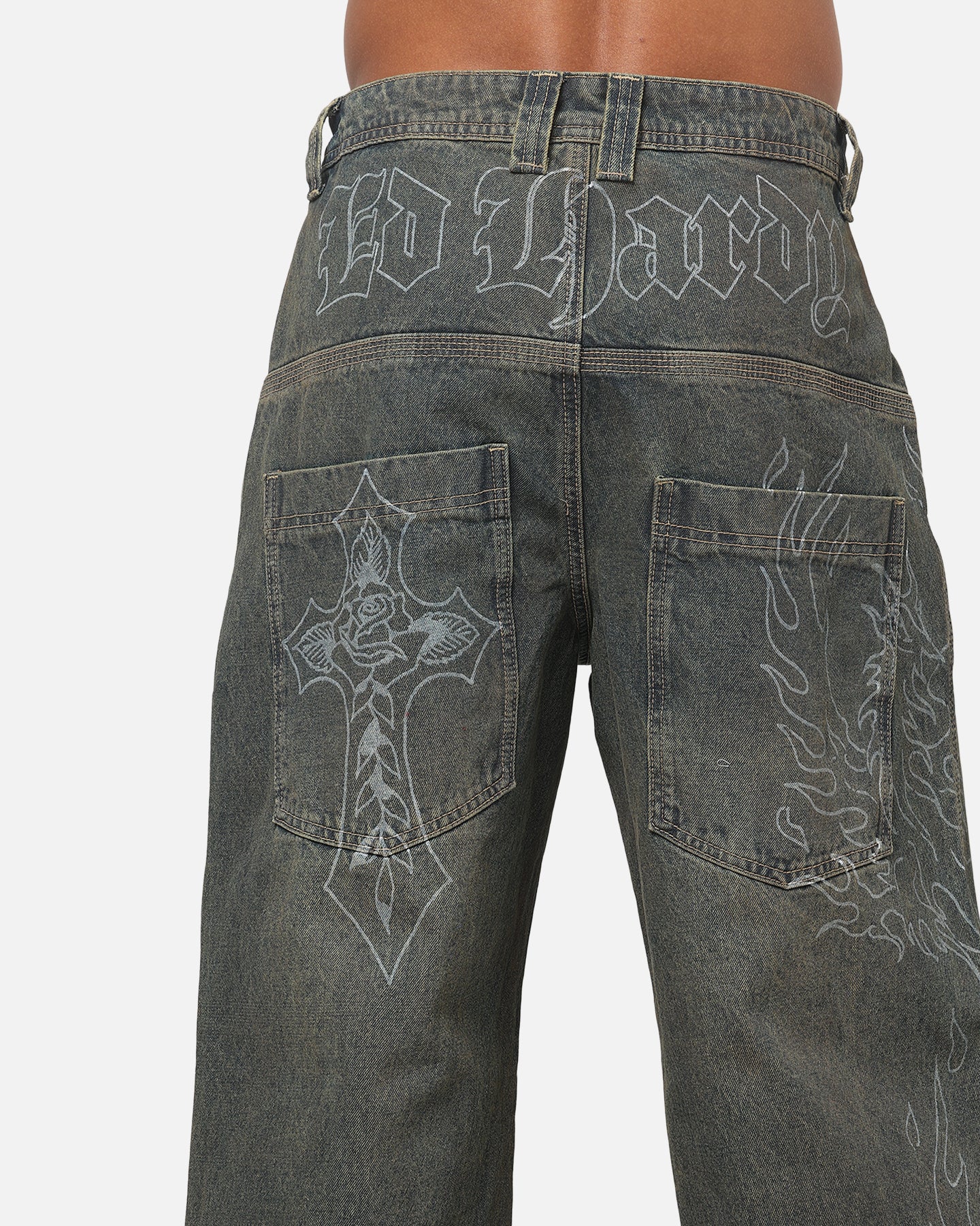 Ed Hardy Ghost Tattoo Ultra Wide Jeans Dirty Denim - Image 8